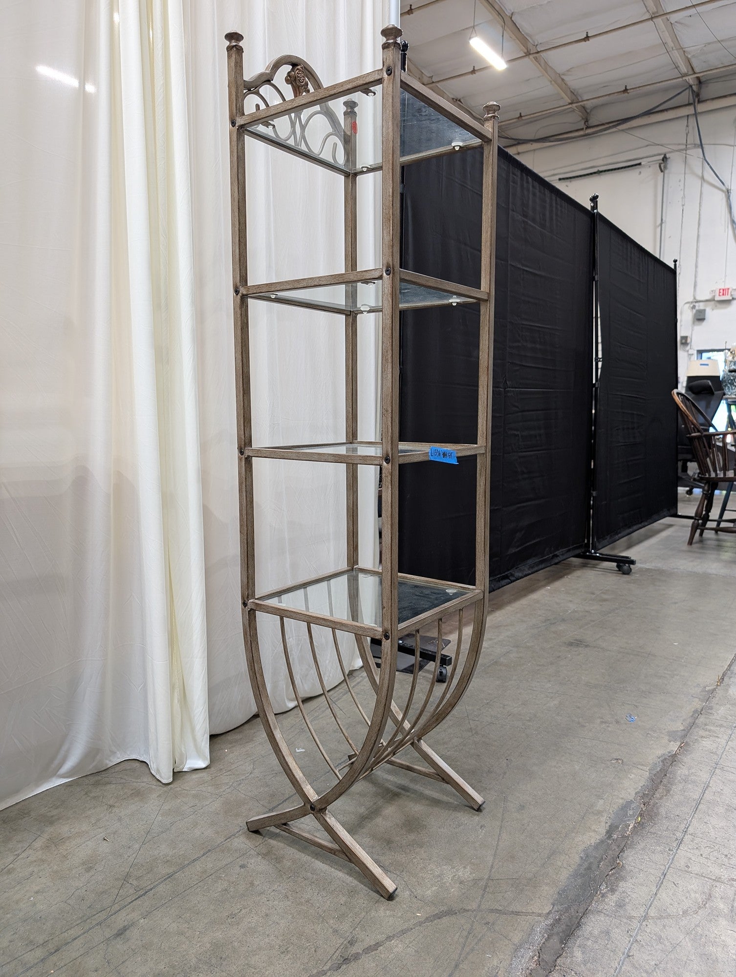 Four-Tier Metal Bookcase with Glass Shelves