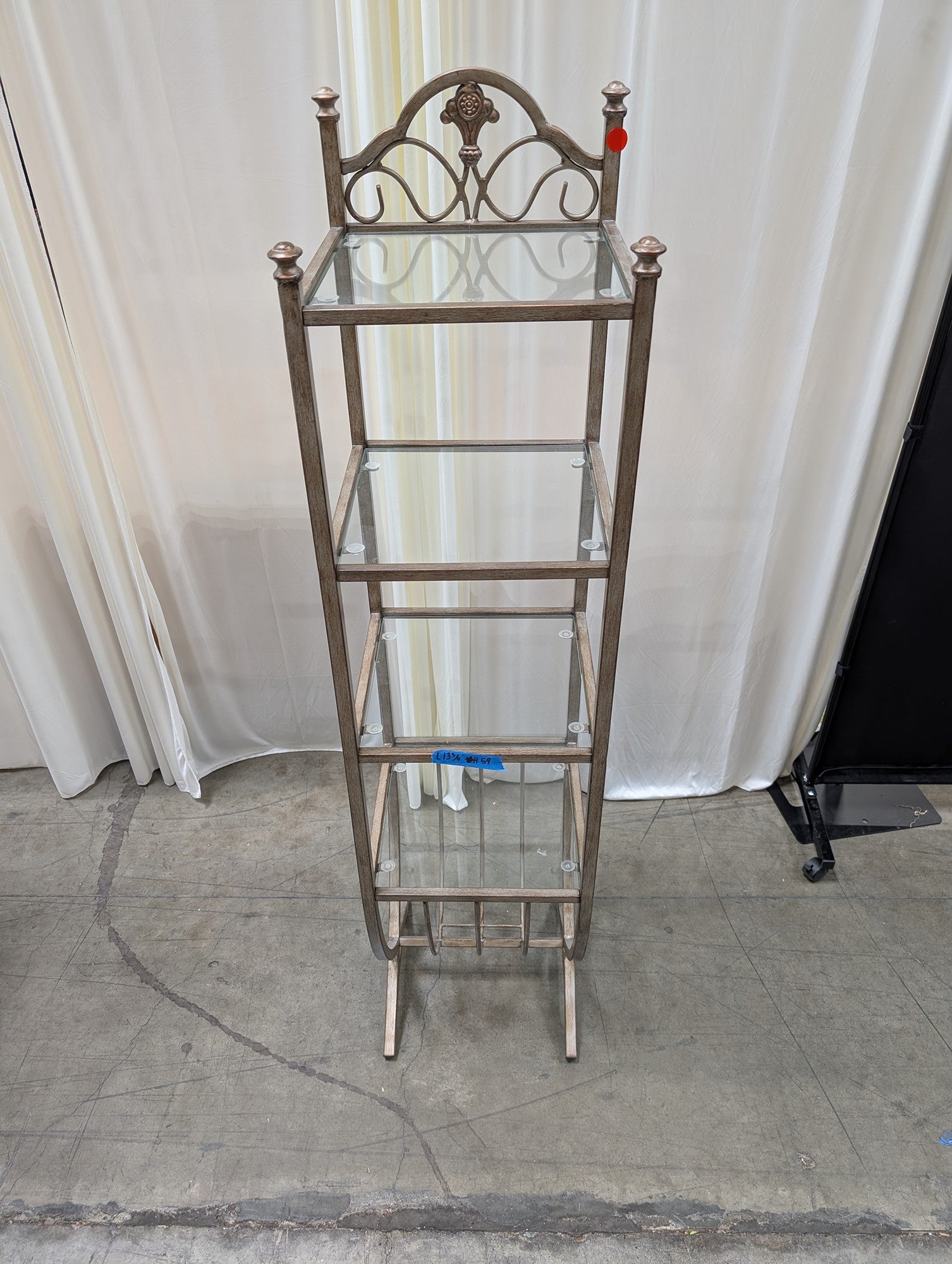 Four-Tier Metal Bookcase with Glass Shelves