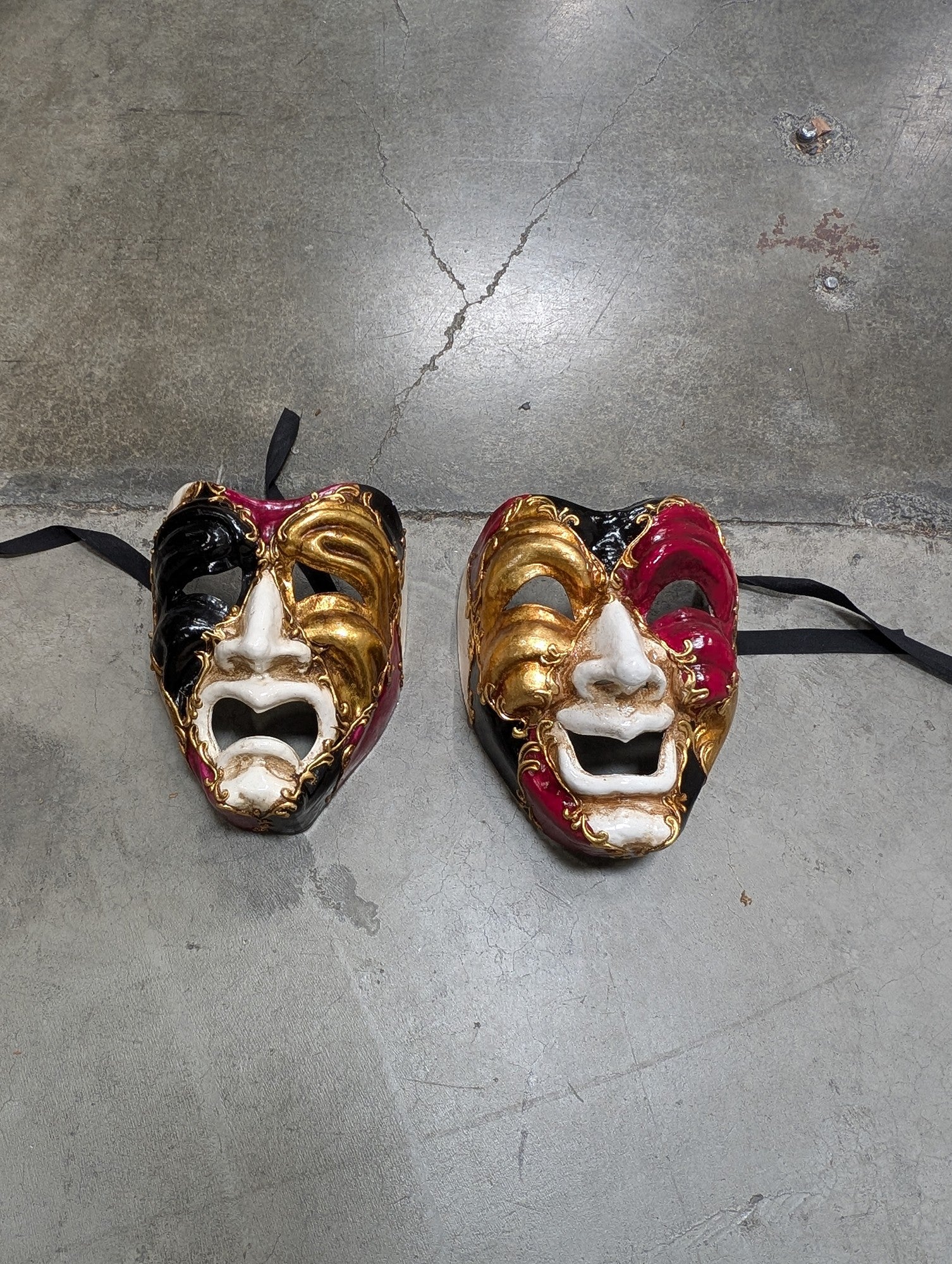 Comedy and Tragedy Theater Masks with Ribbon Ties