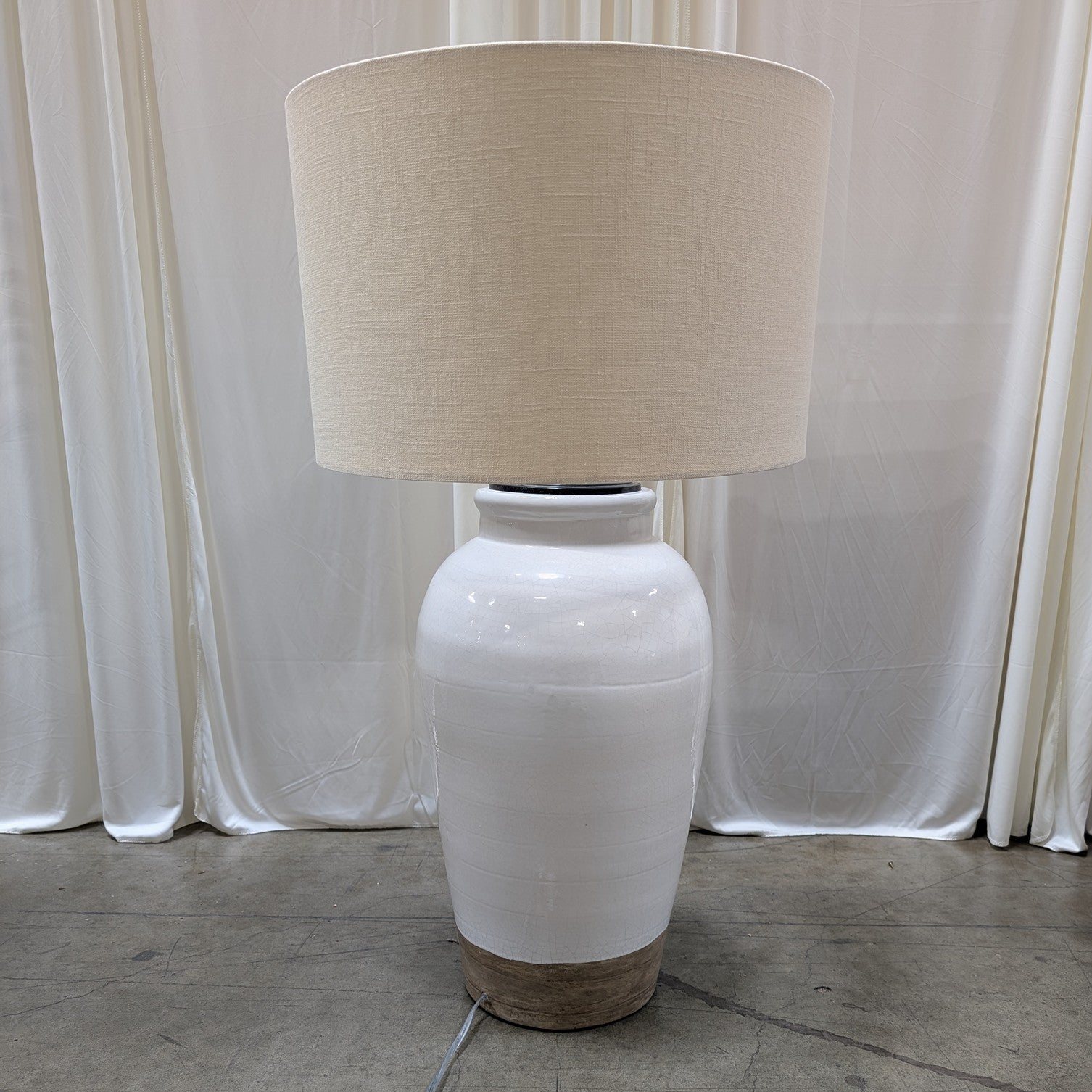 White Crackle Ceramic Table Lamp with Linen Shade