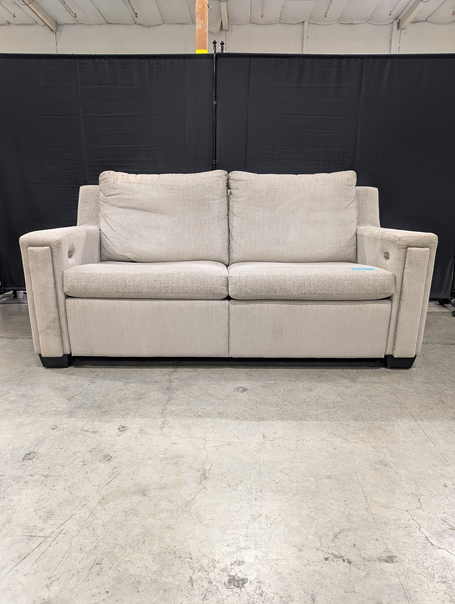 Grey Textured Fabric Couch with Power Recliners