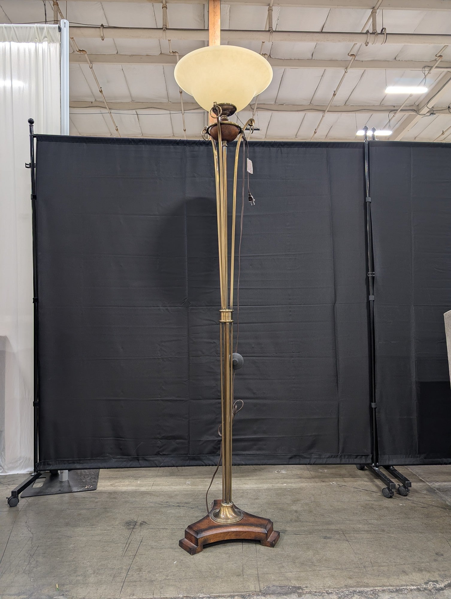 Brass Torchiere Floor Lamp with Wood Base