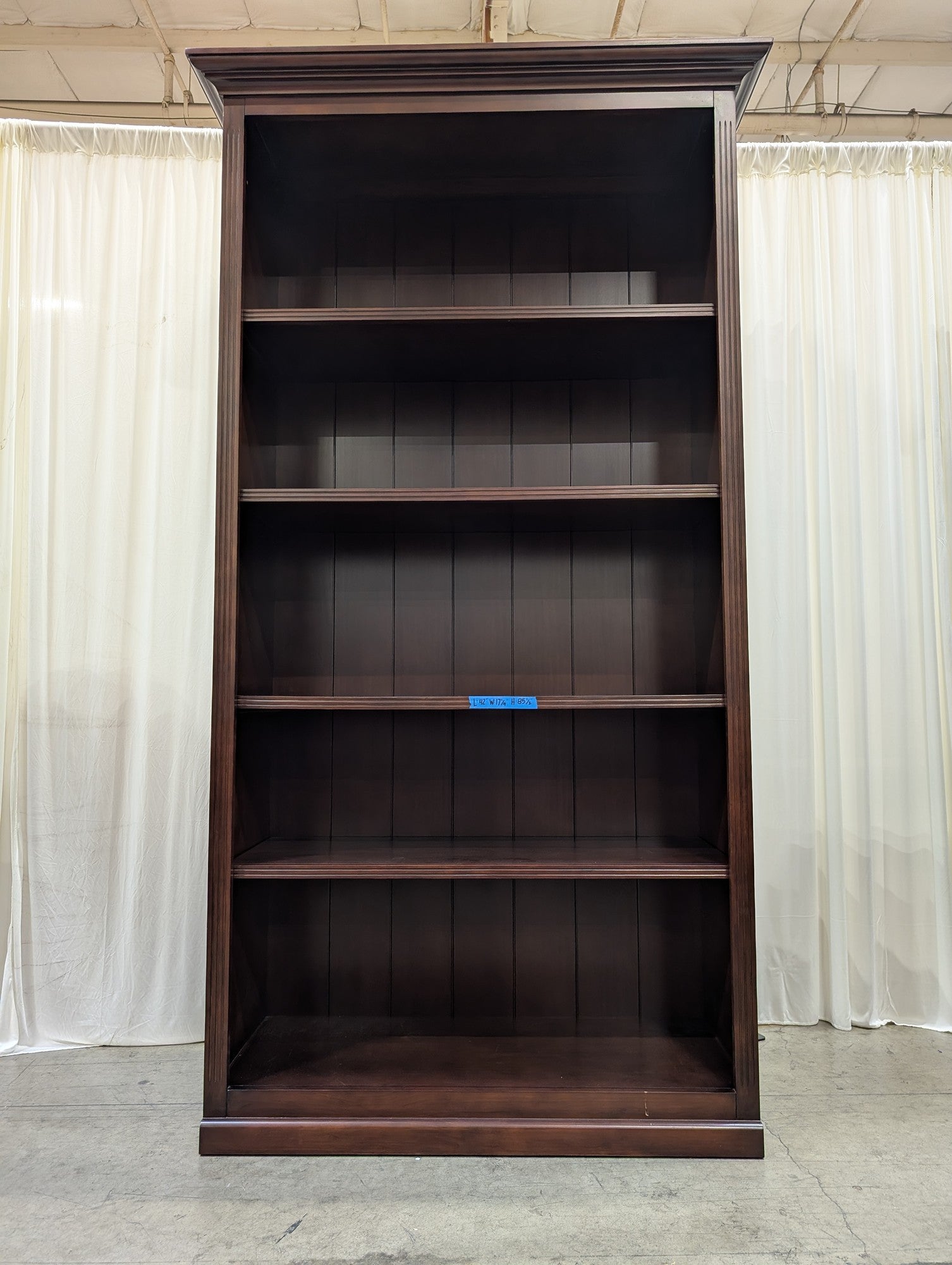 Traditional Dark Brown Wood Bookcase with Crown Molding