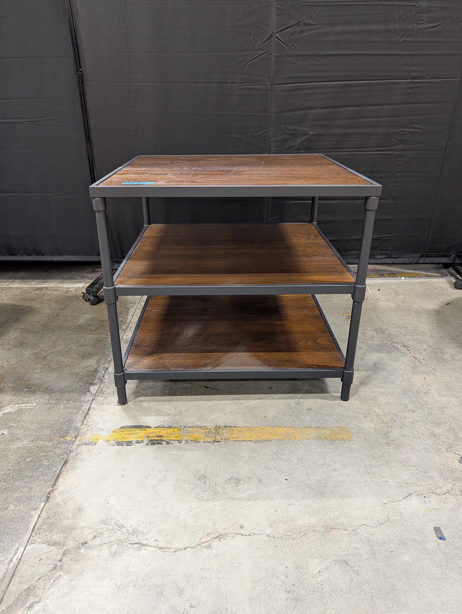 Industrial Three-Tier End Table with Metal Frame