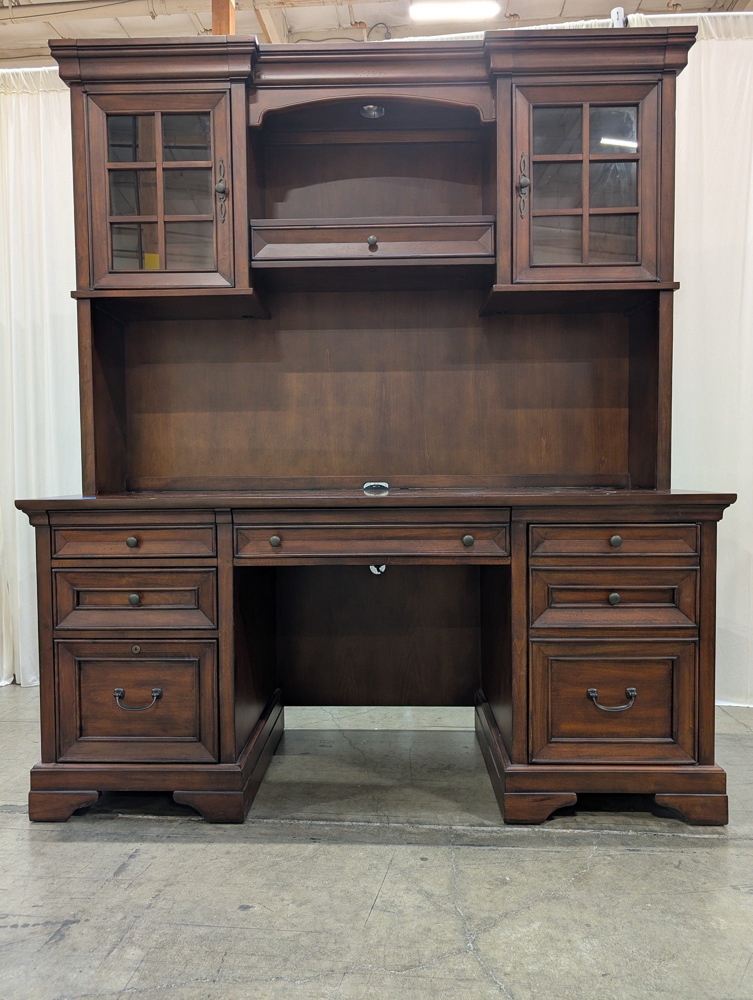Aspenhome Brown Wood Executive Desk with Hutch
