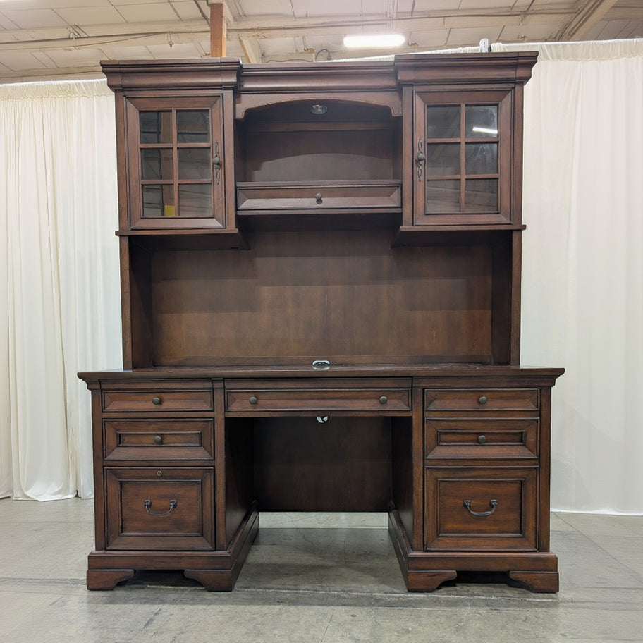 Aspenhome Brown Wood Executive Desk with Hutch