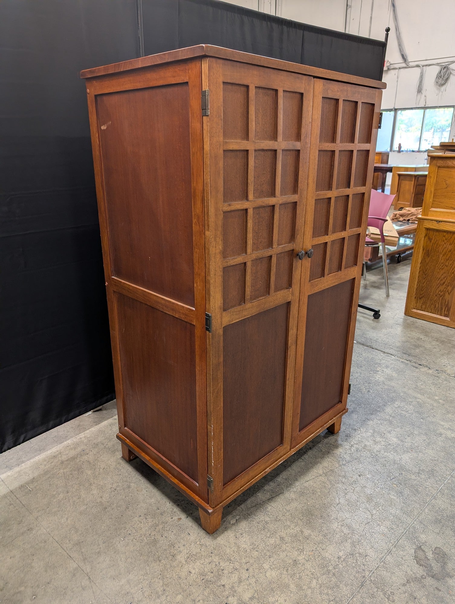 Craftsman Style Wood Armoire with Grid Doors