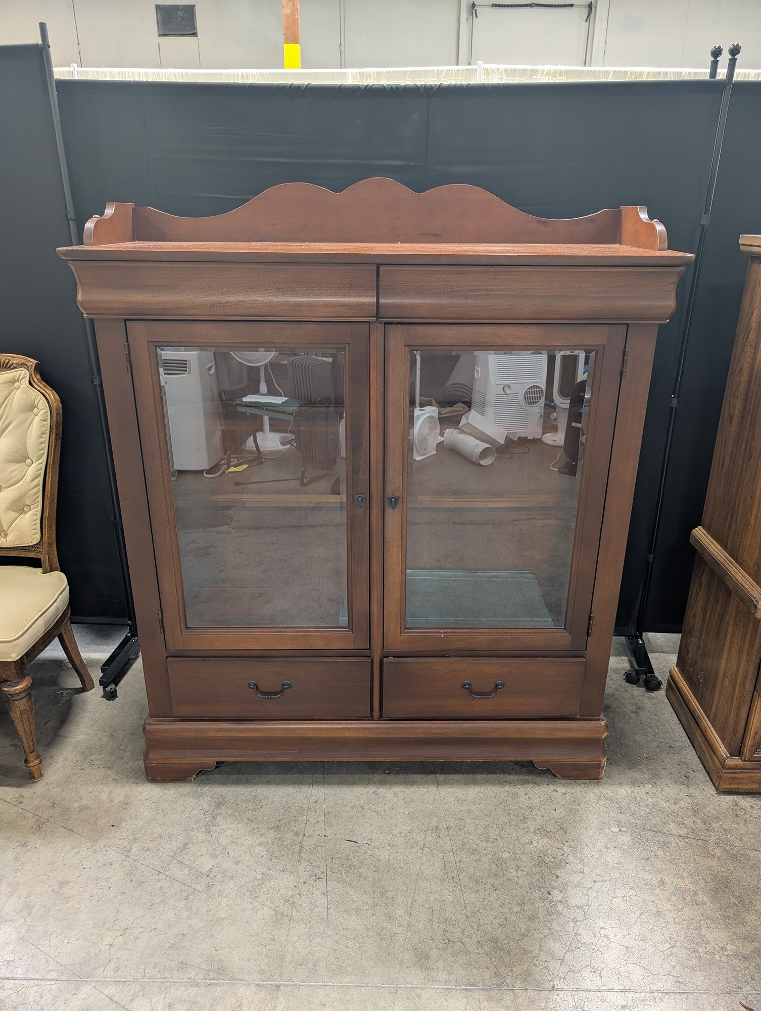Bassett Dark Wood China Cabinet with Glass Doors
