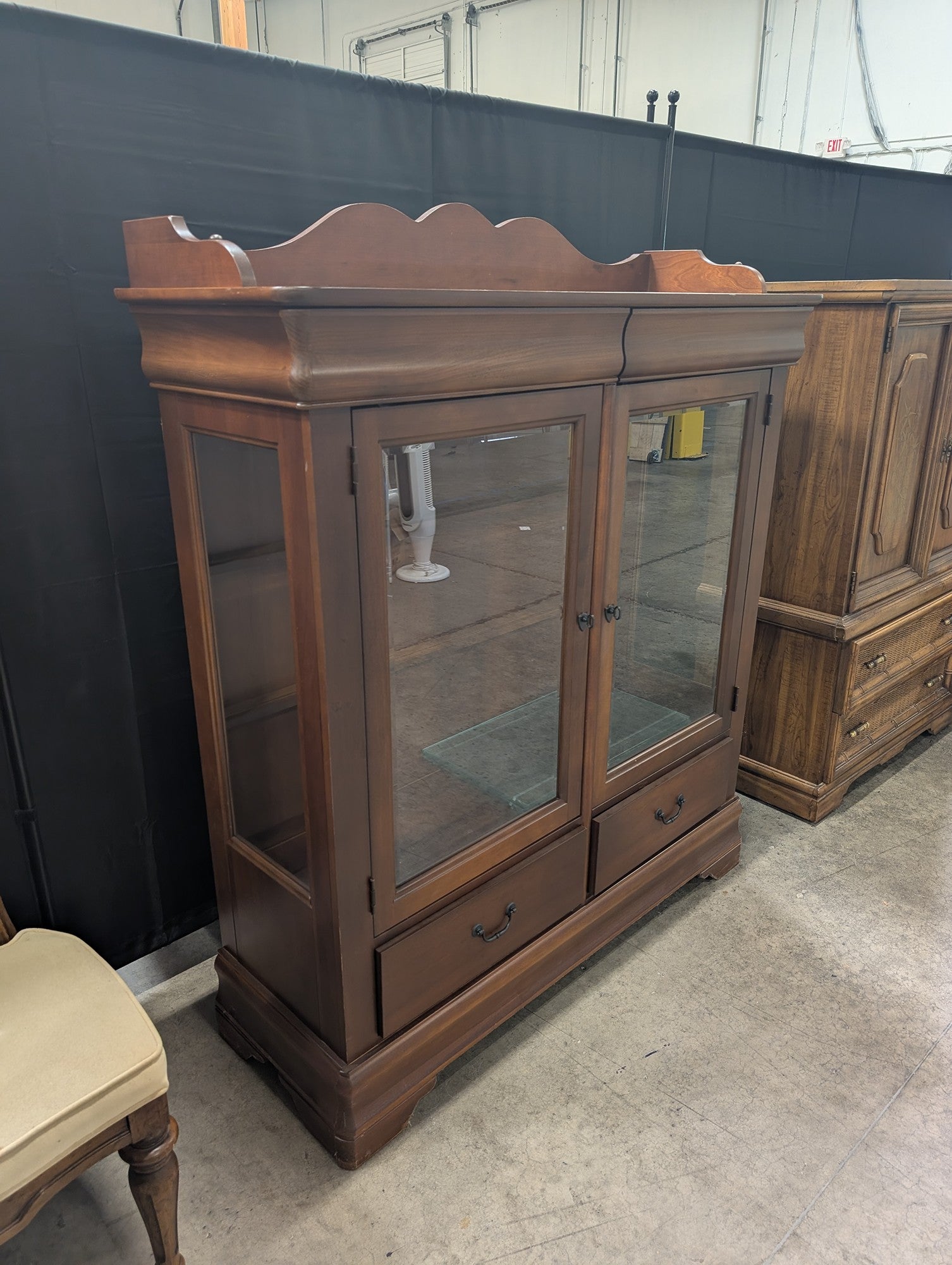 Bassett Dark Wood China Cabinet with Glass Doors