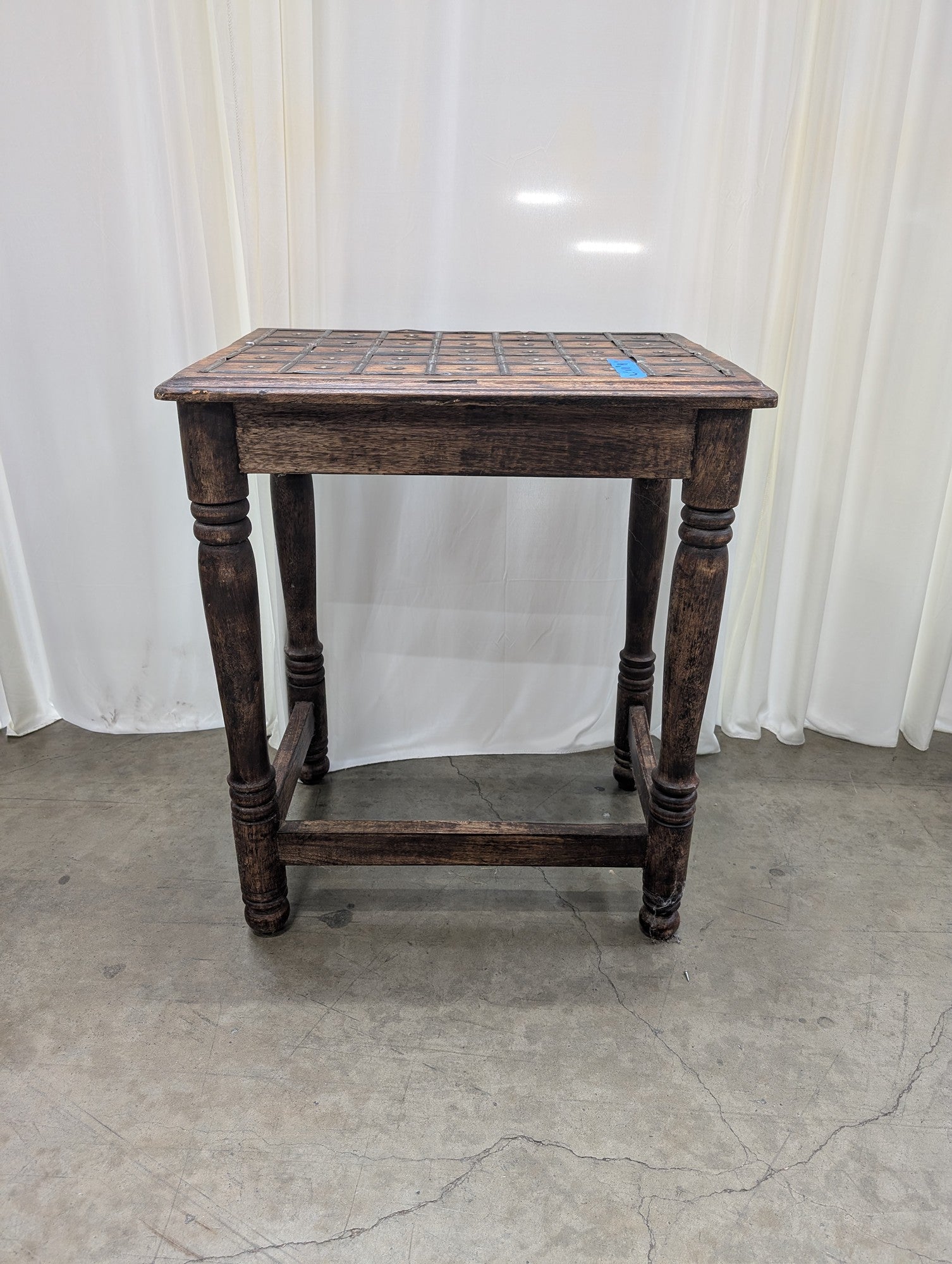 Dark Wood Square End Table with Metal Accents