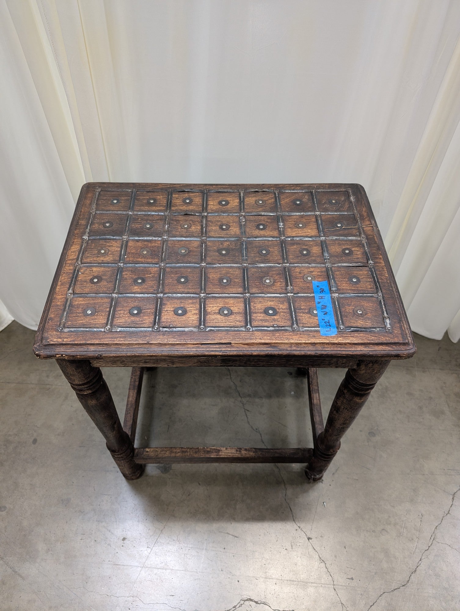 Dark Wood Square End Table with Metal Accents
