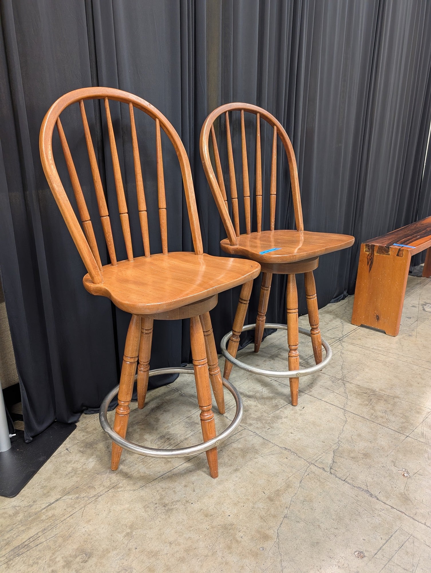 Pair of Honey Wood Windsor Swivel Bar Stools