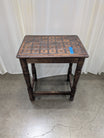 Dark Wood Square End Table with Metal Accents