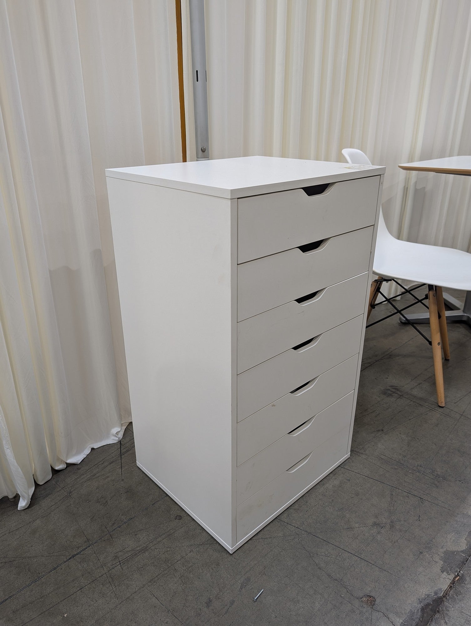 White Six-Drawer Storage Unit with Cut-Out Handles