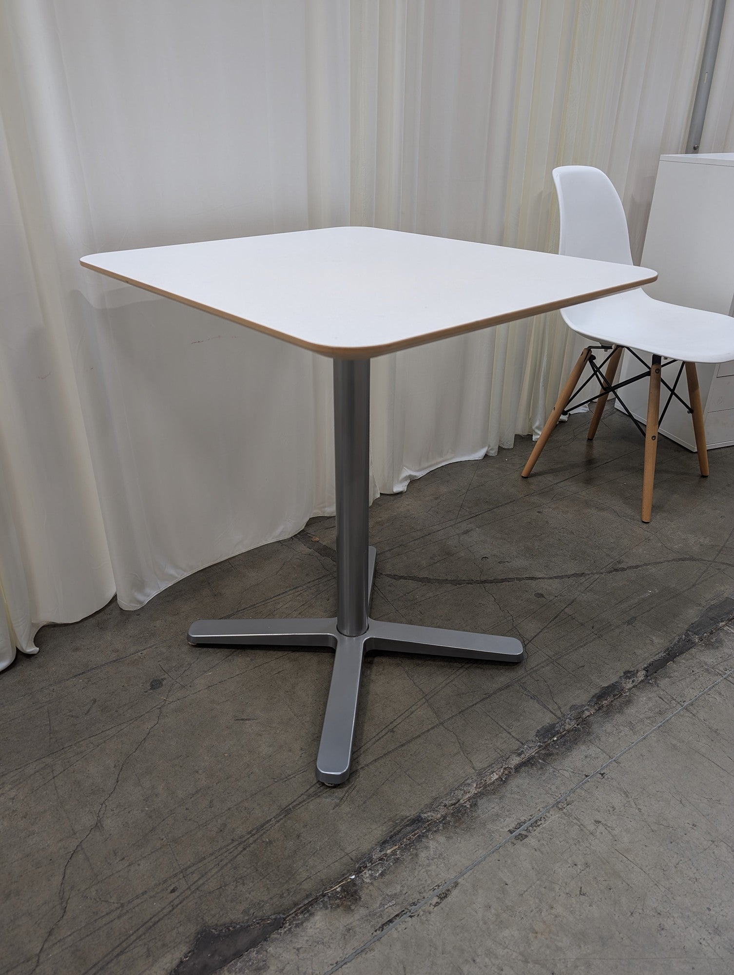 White Square Dining Table with Metal Pedestal Base
