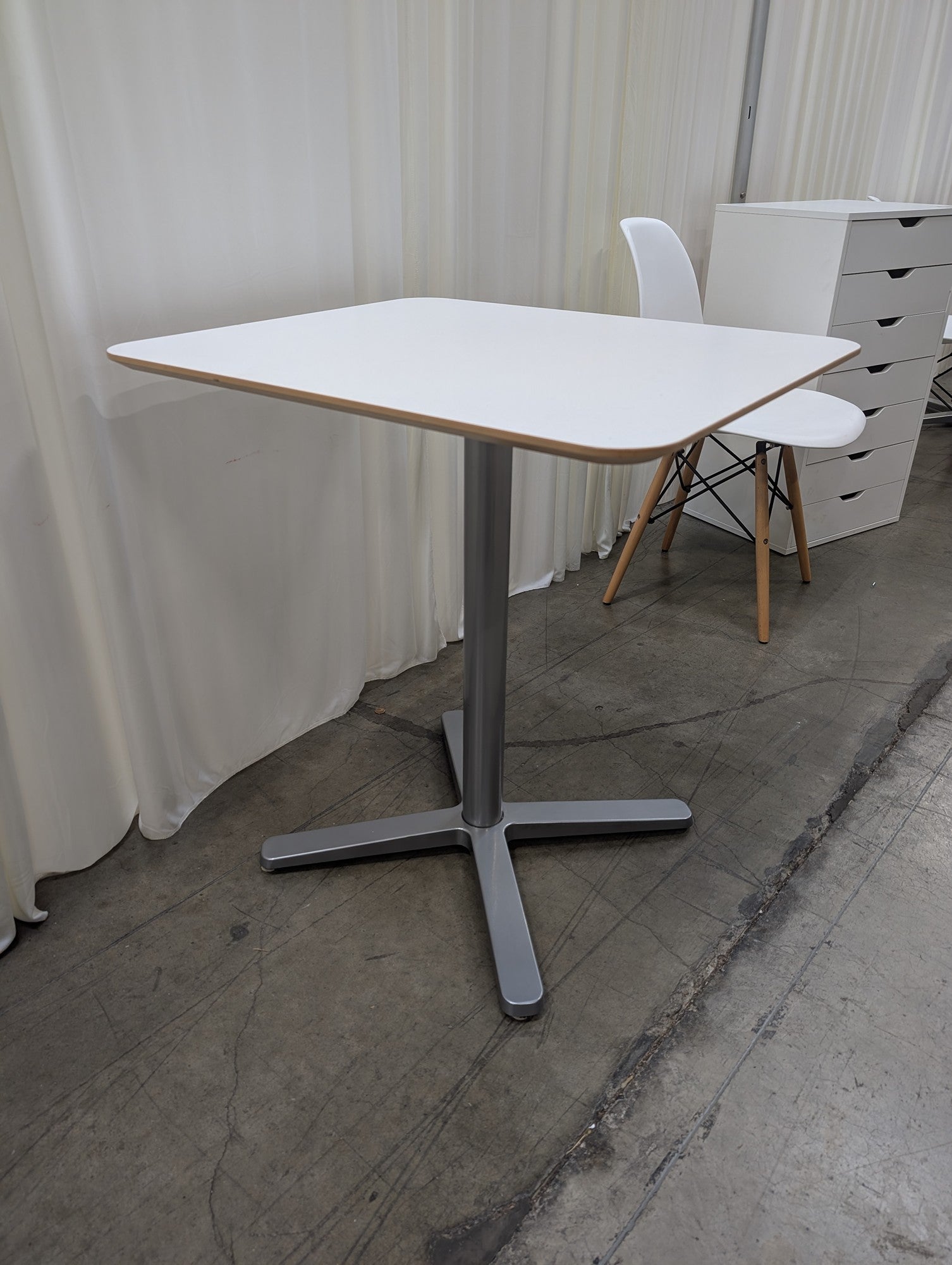 White Square Dining Table with Metal Pedestal Base