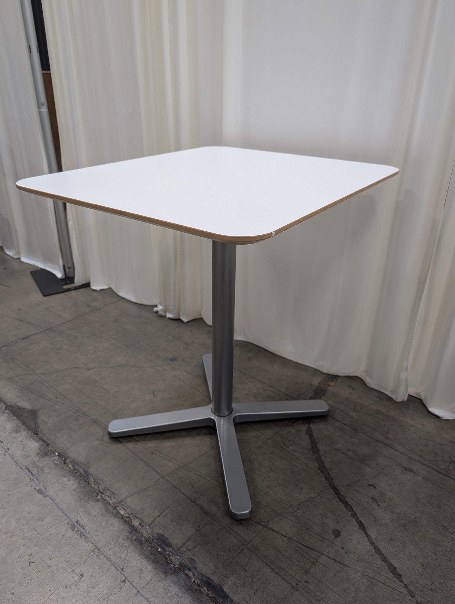 White Square Dining Table with Metal Pedestal Base