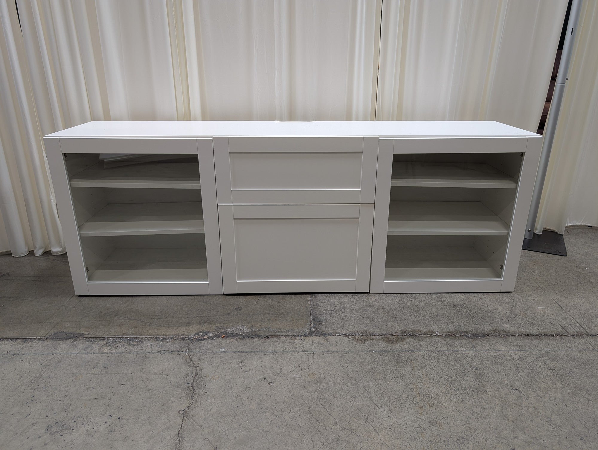 White Wood TV Stand with Glass Doors