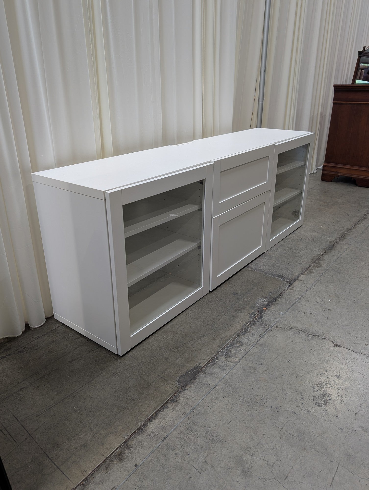 White Wood TV Stand with Glass Doors