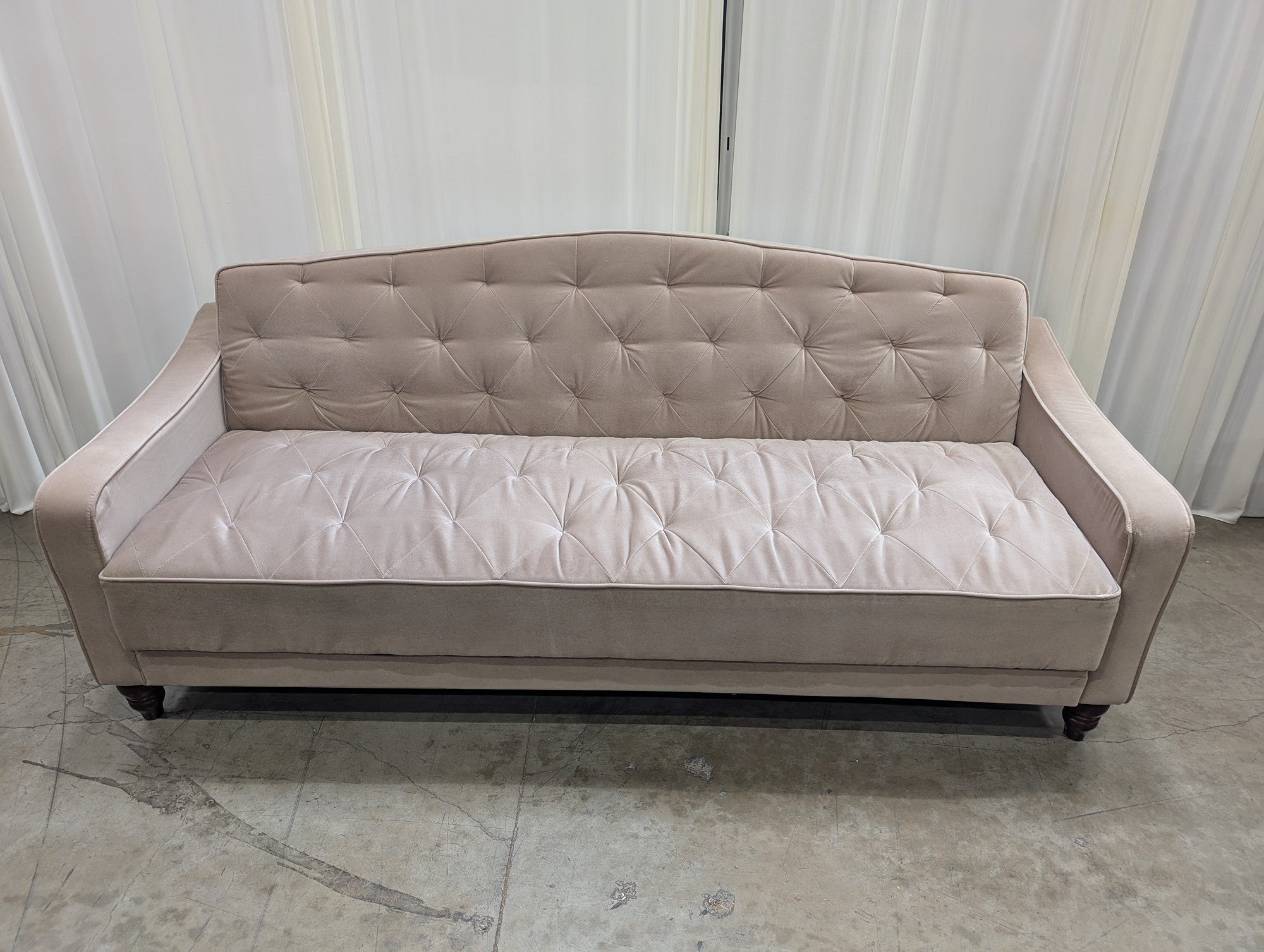 Neutral Velvet Couch with Tufted Back
