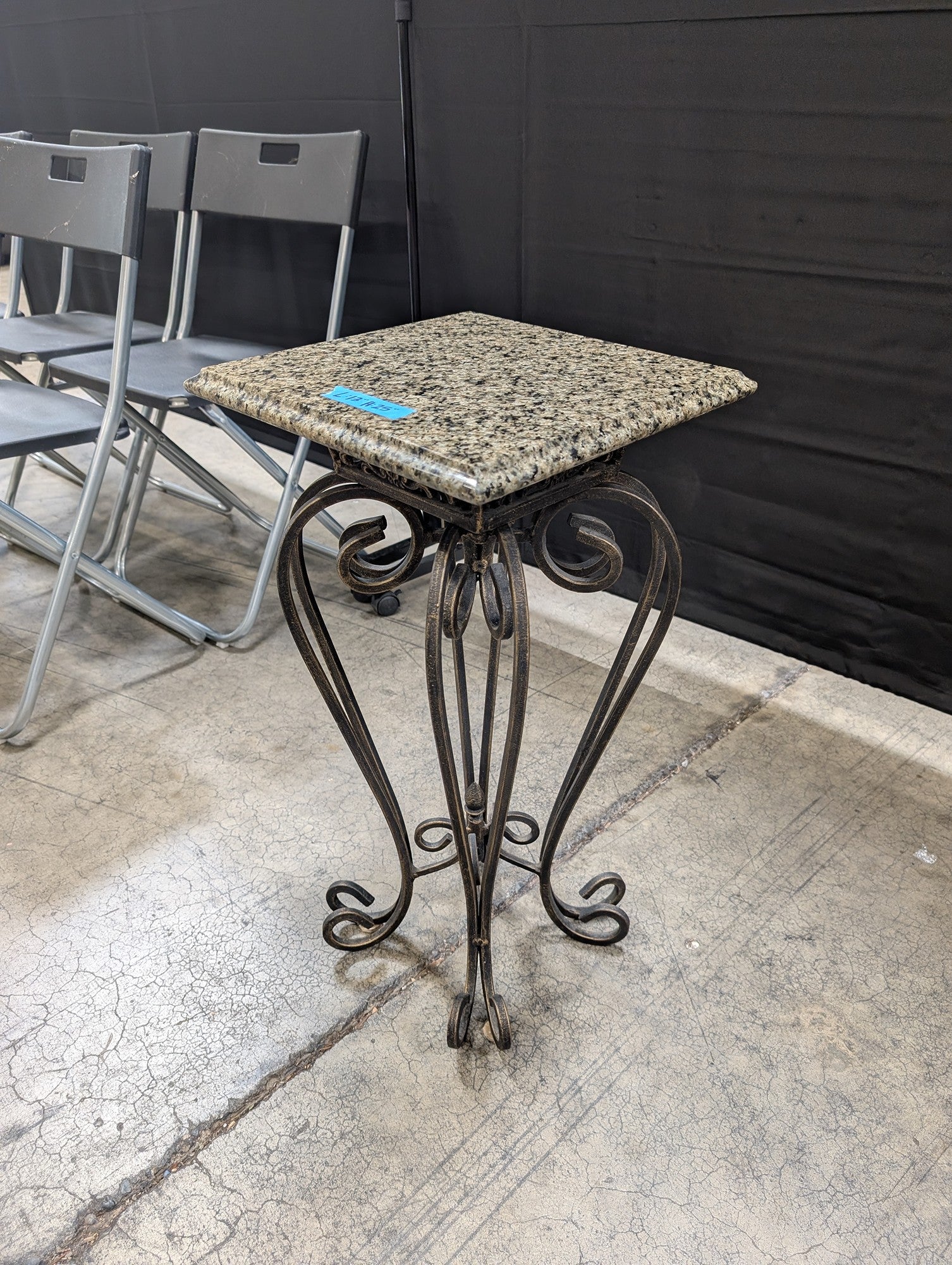 Square Granite Top End Table in Metal