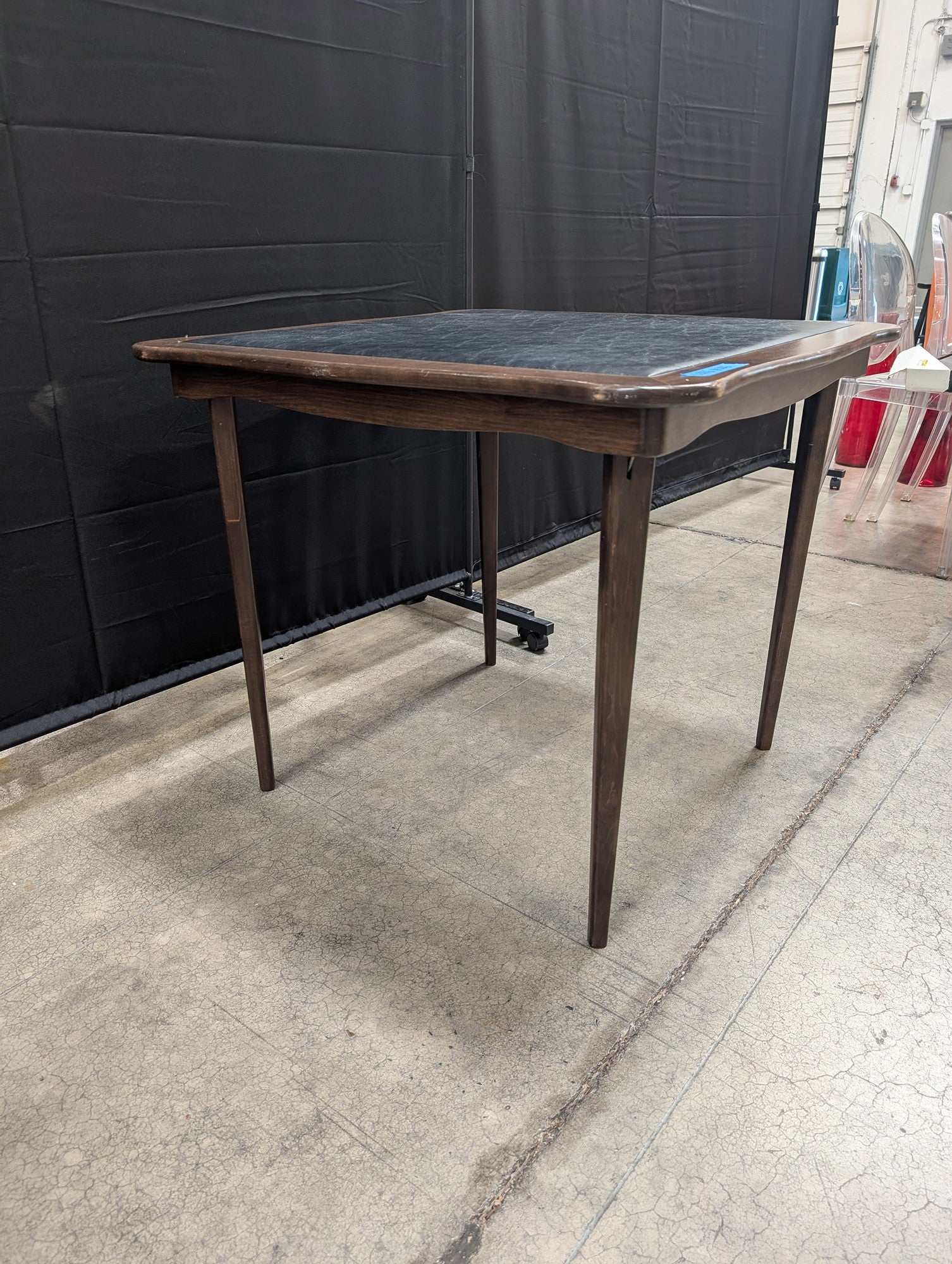 Mid-Century Wood Card Table with Vinyl Top