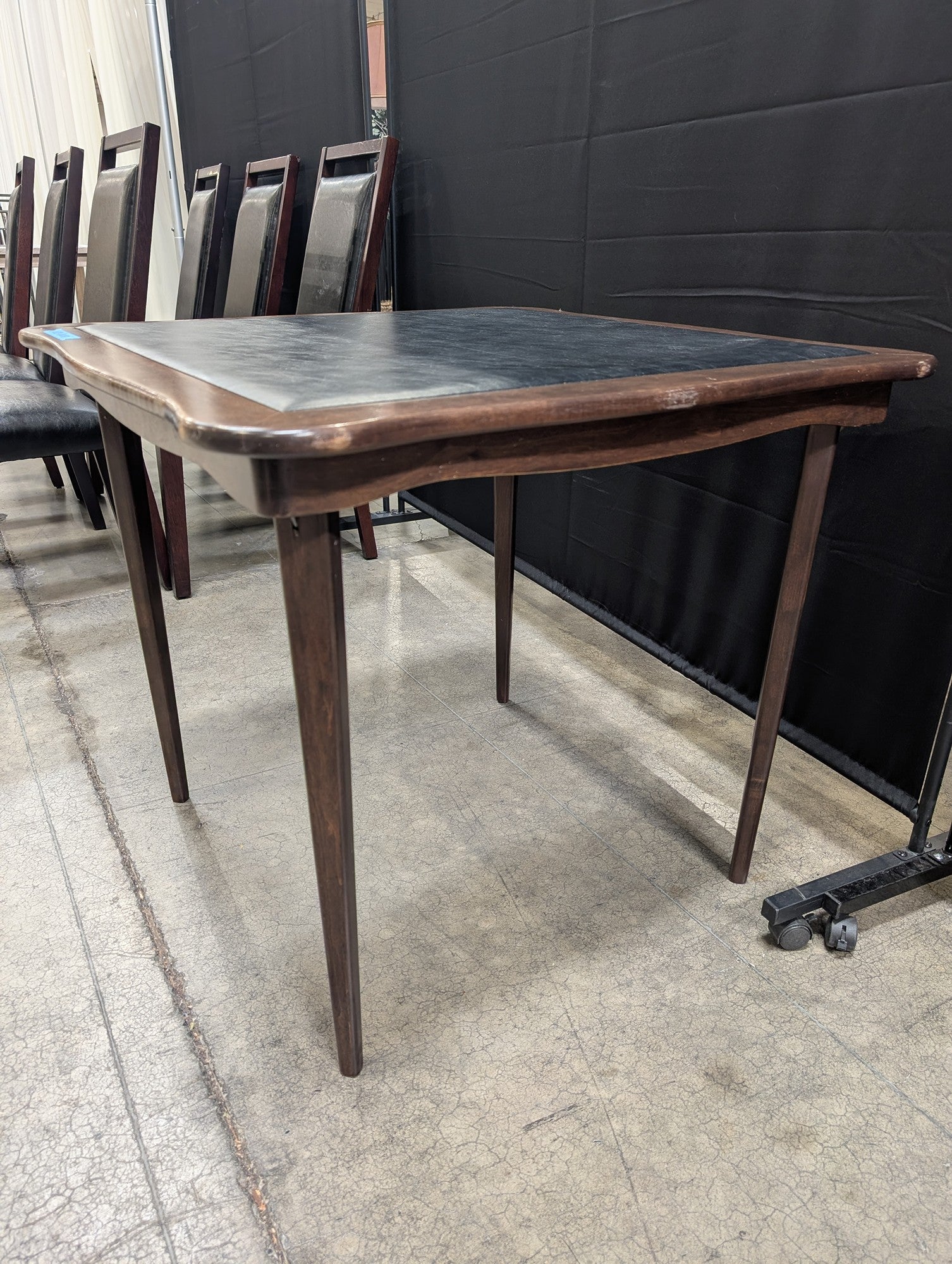Mid-Century Wood Card Table with Vinyl Top