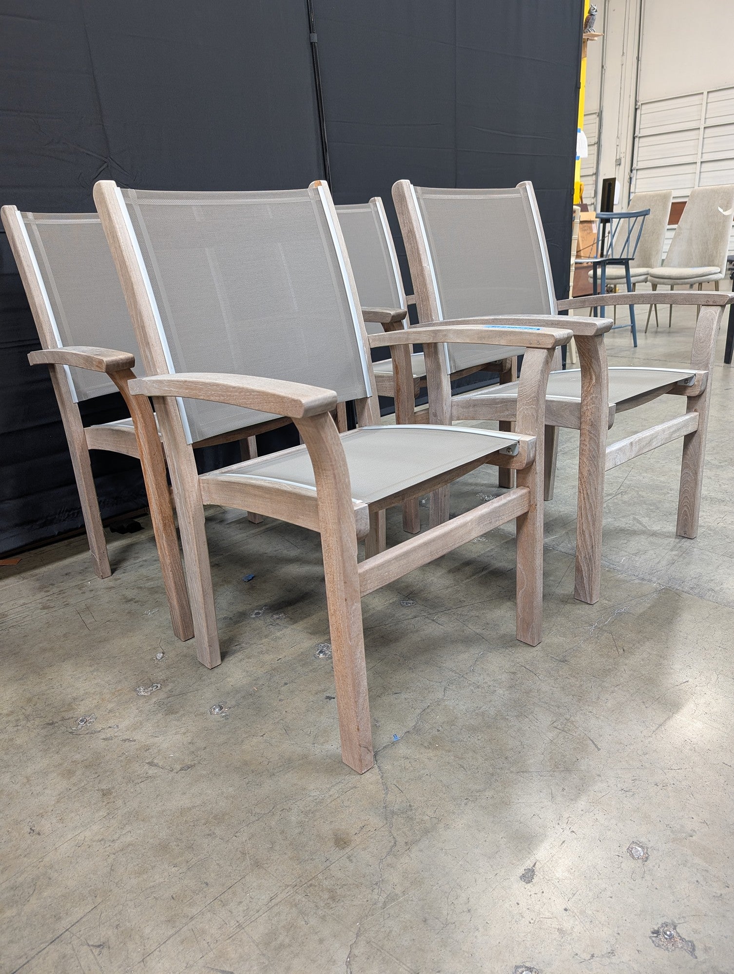 Kingsley Bate 'St. Tropez' Teak & Sling Stacking Patio Dining Armchairs - Set of 4