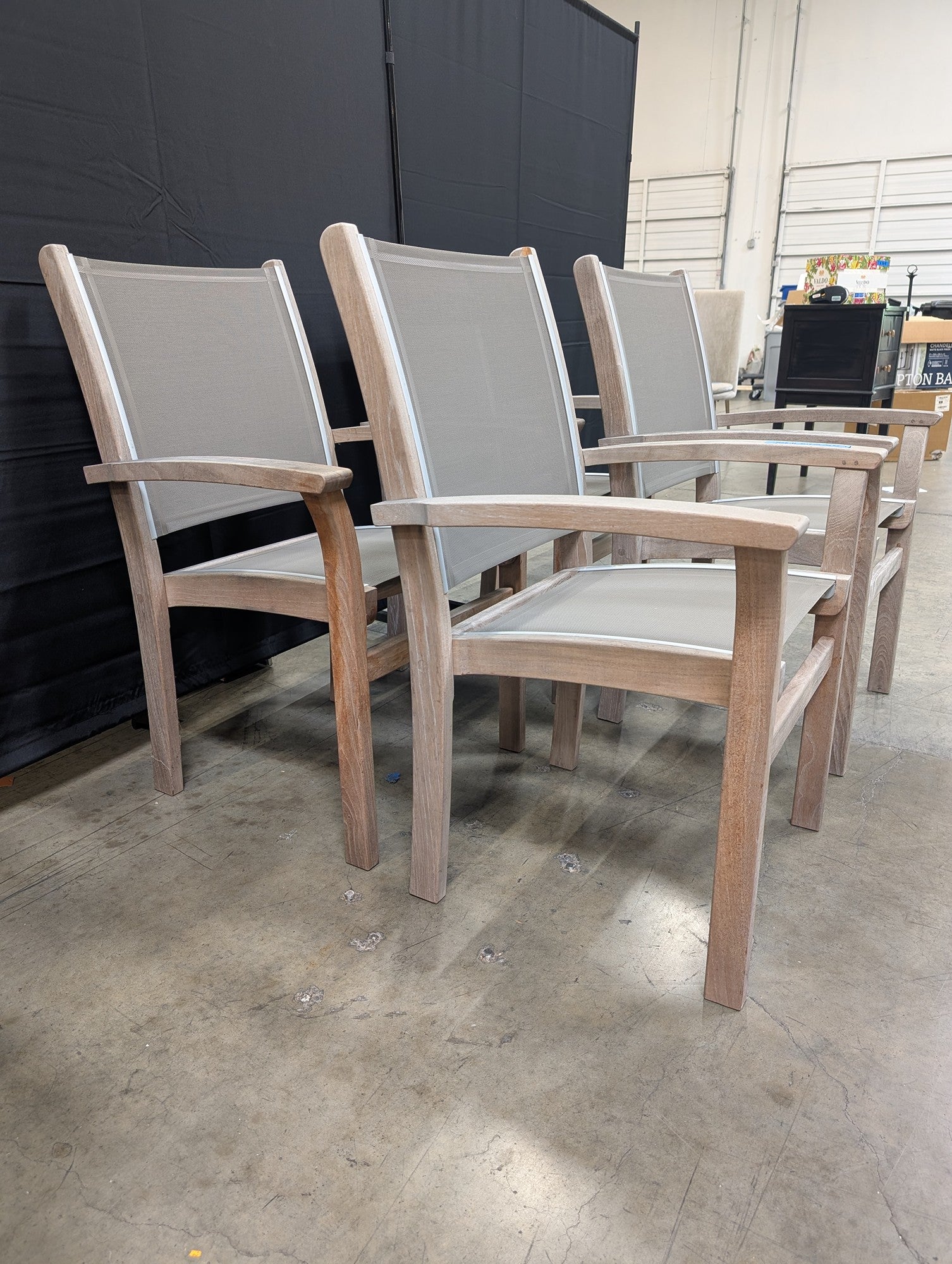 Kingsley Bate 'St. Tropez' Teak & Sling Stacking Patio Dining Armchairs - Set of 4