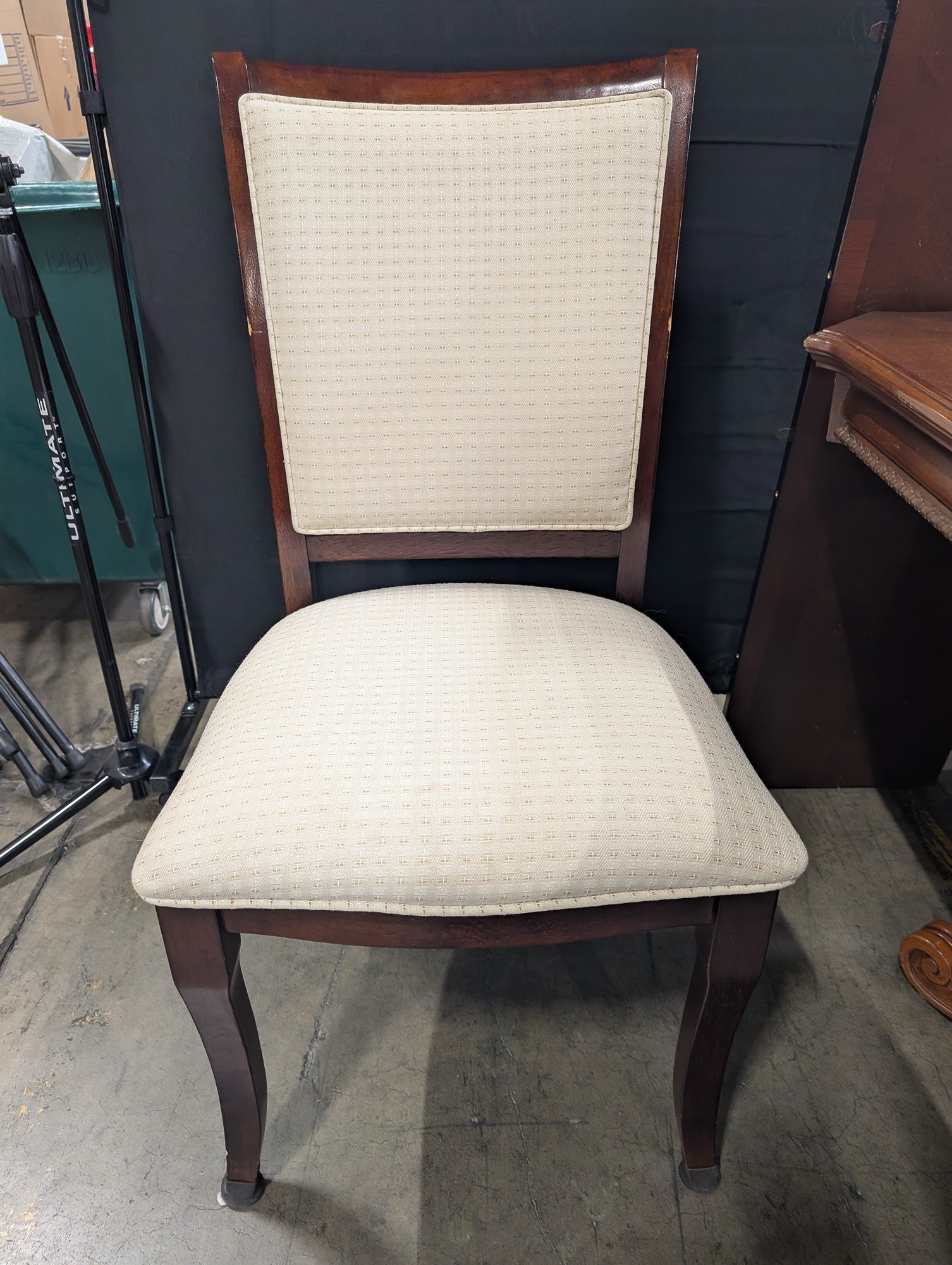 Ornate Dark Wood Pedestal Dining Table with Upholstered Chairs