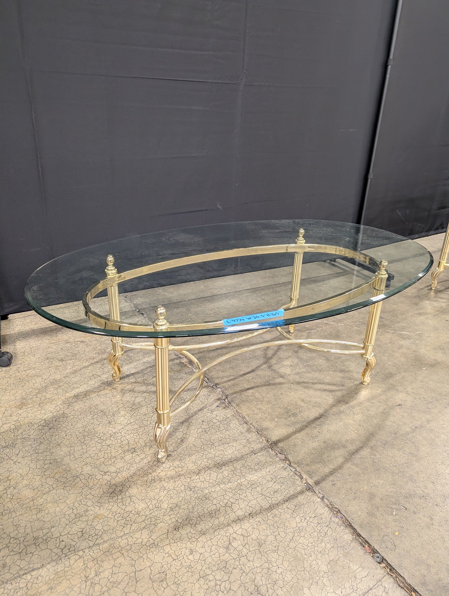 Oval Glass Coffee Table with Brass Legs