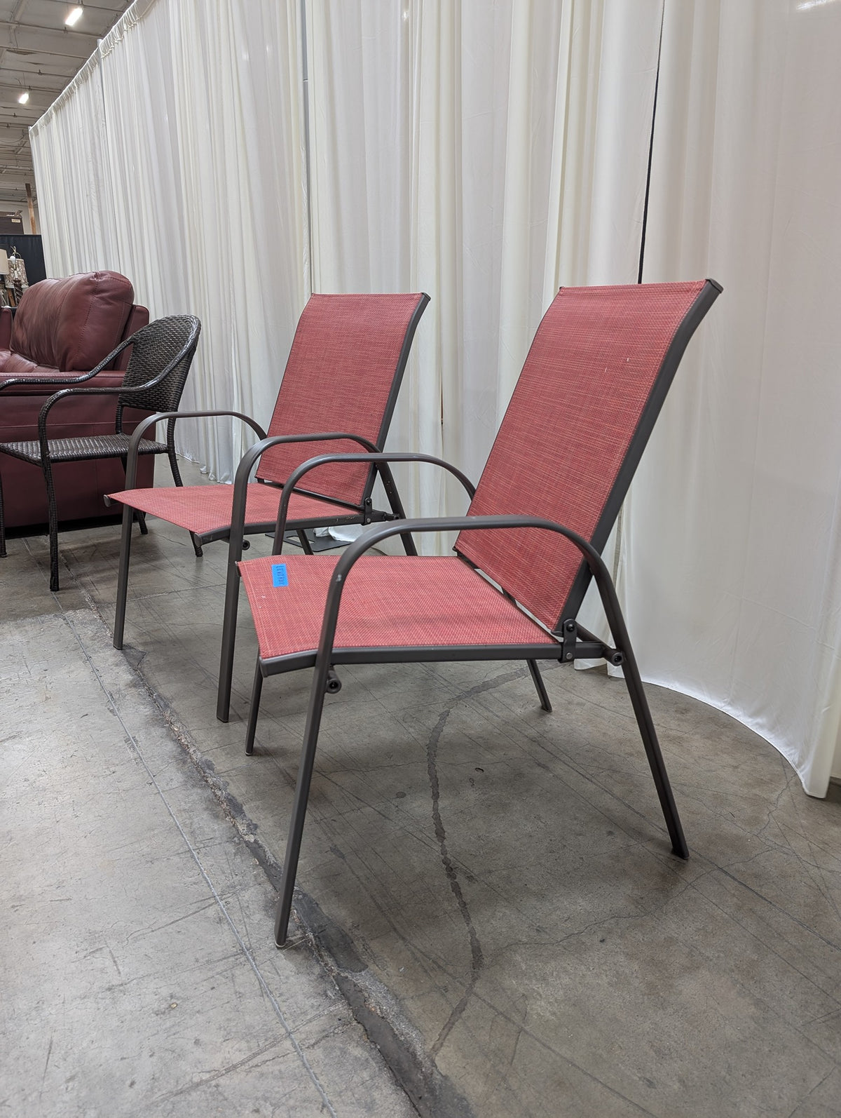 Red Mesh Patio Chair with Curved Arms