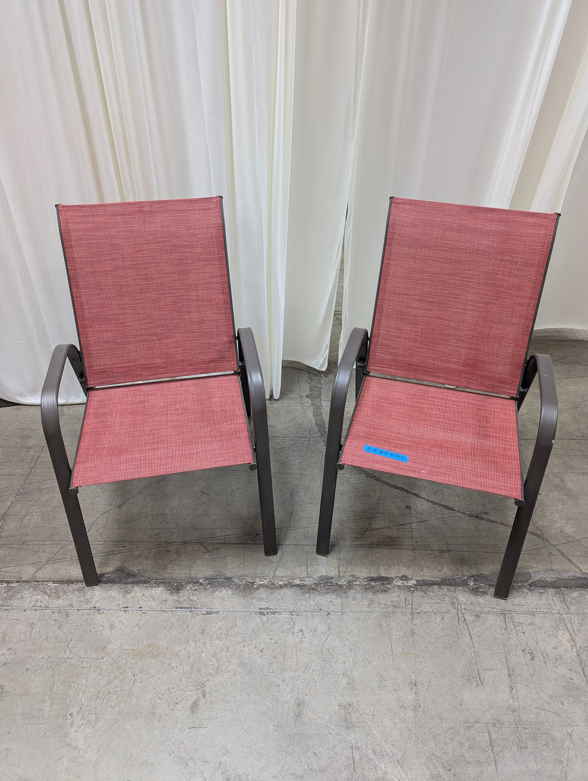 Red Mesh Patio Chair with Curved Arms