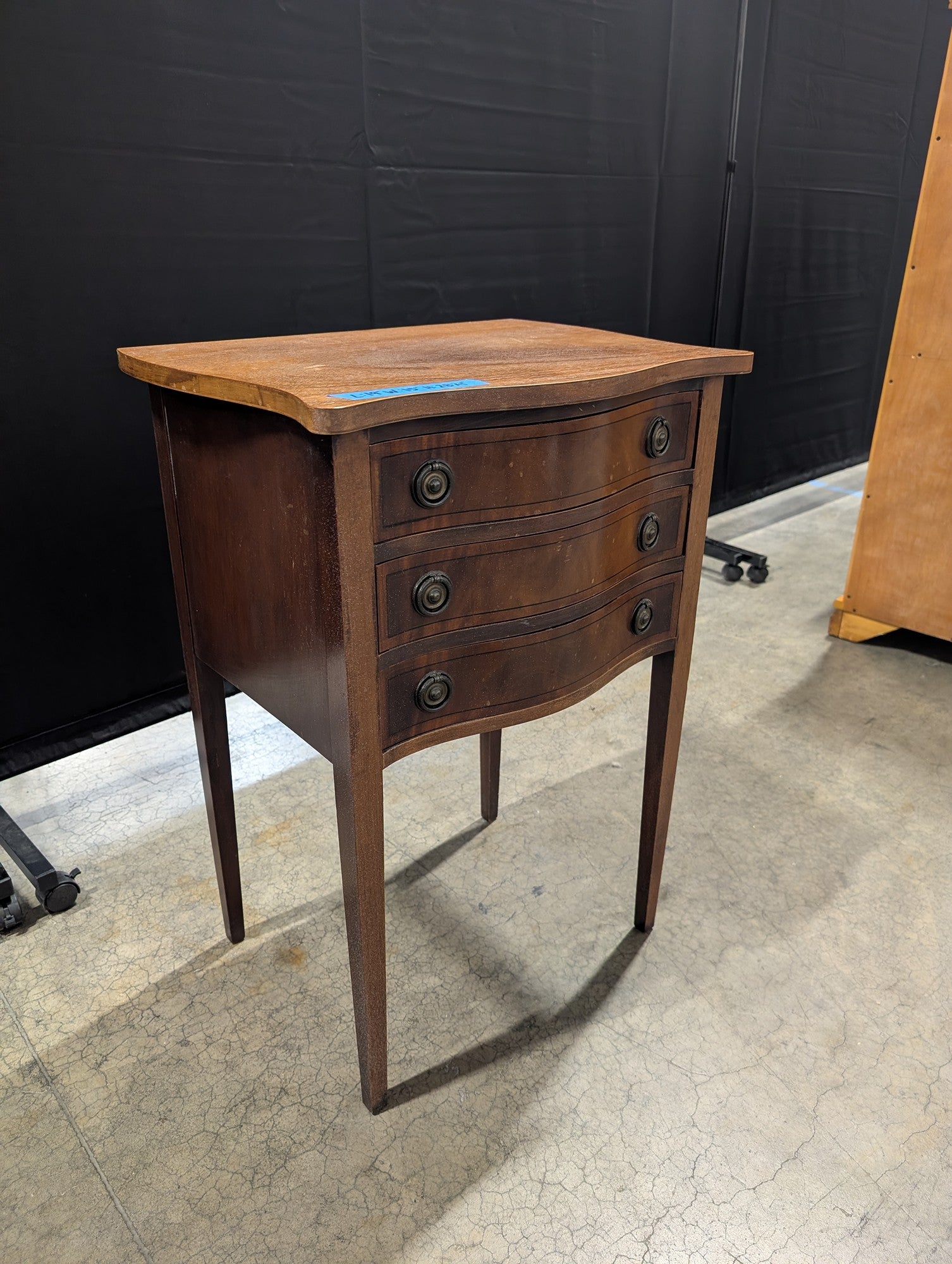 Vintage Three-Drawer Nightstand with Serpentine Front