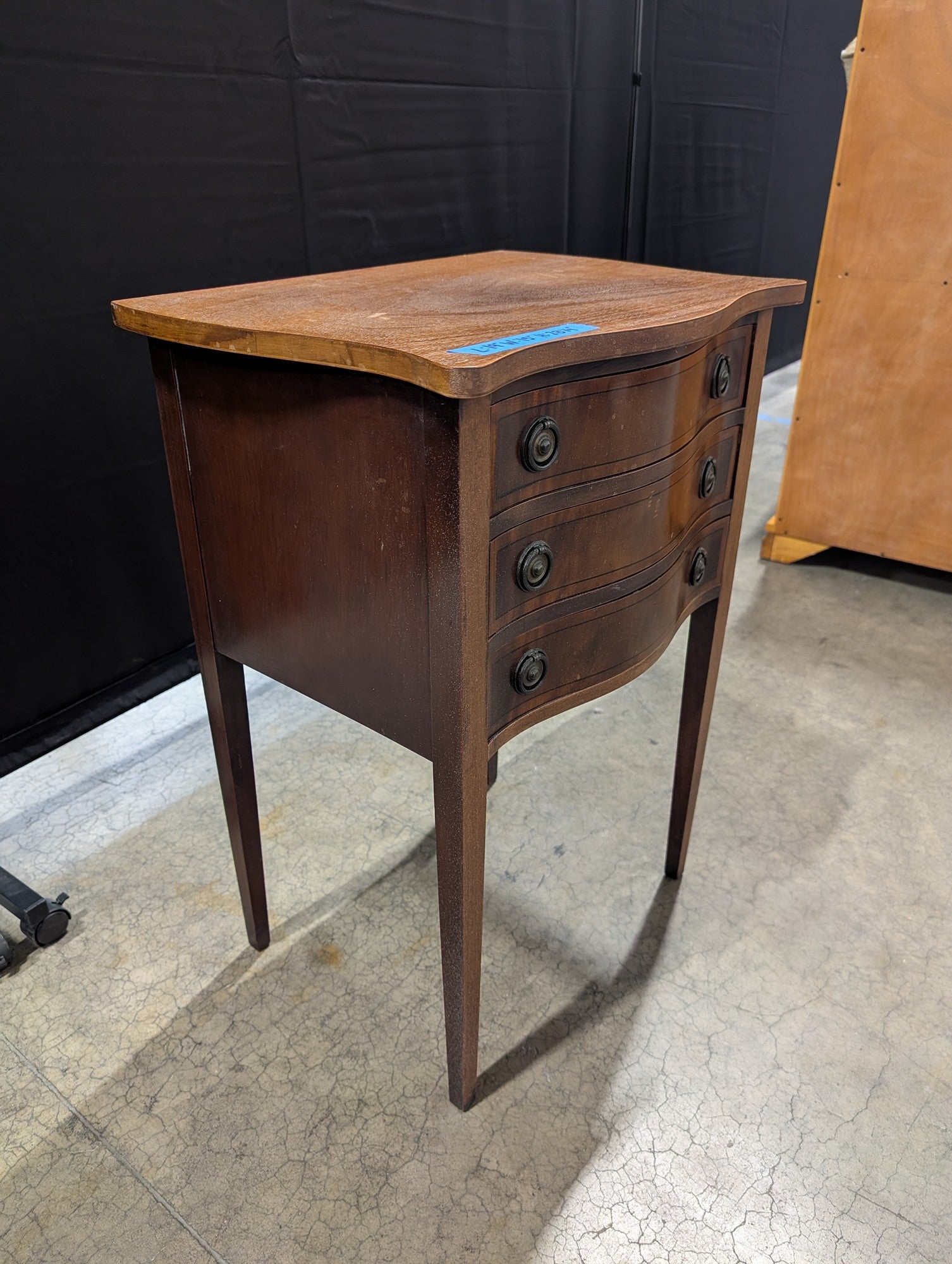 Vintage Three-Drawer Nightstand with Serpentine Front