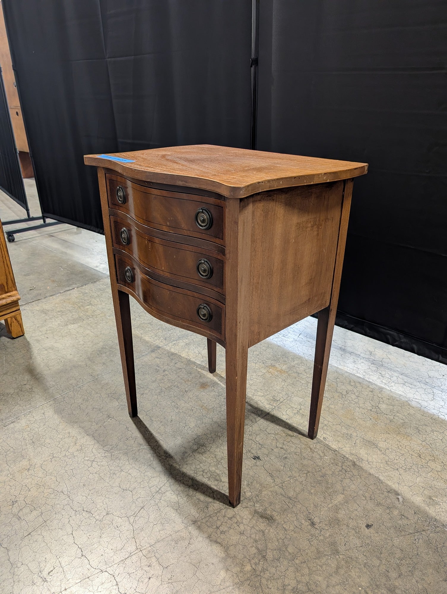 Vintage Three-Drawer Nightstand with Serpentine Front