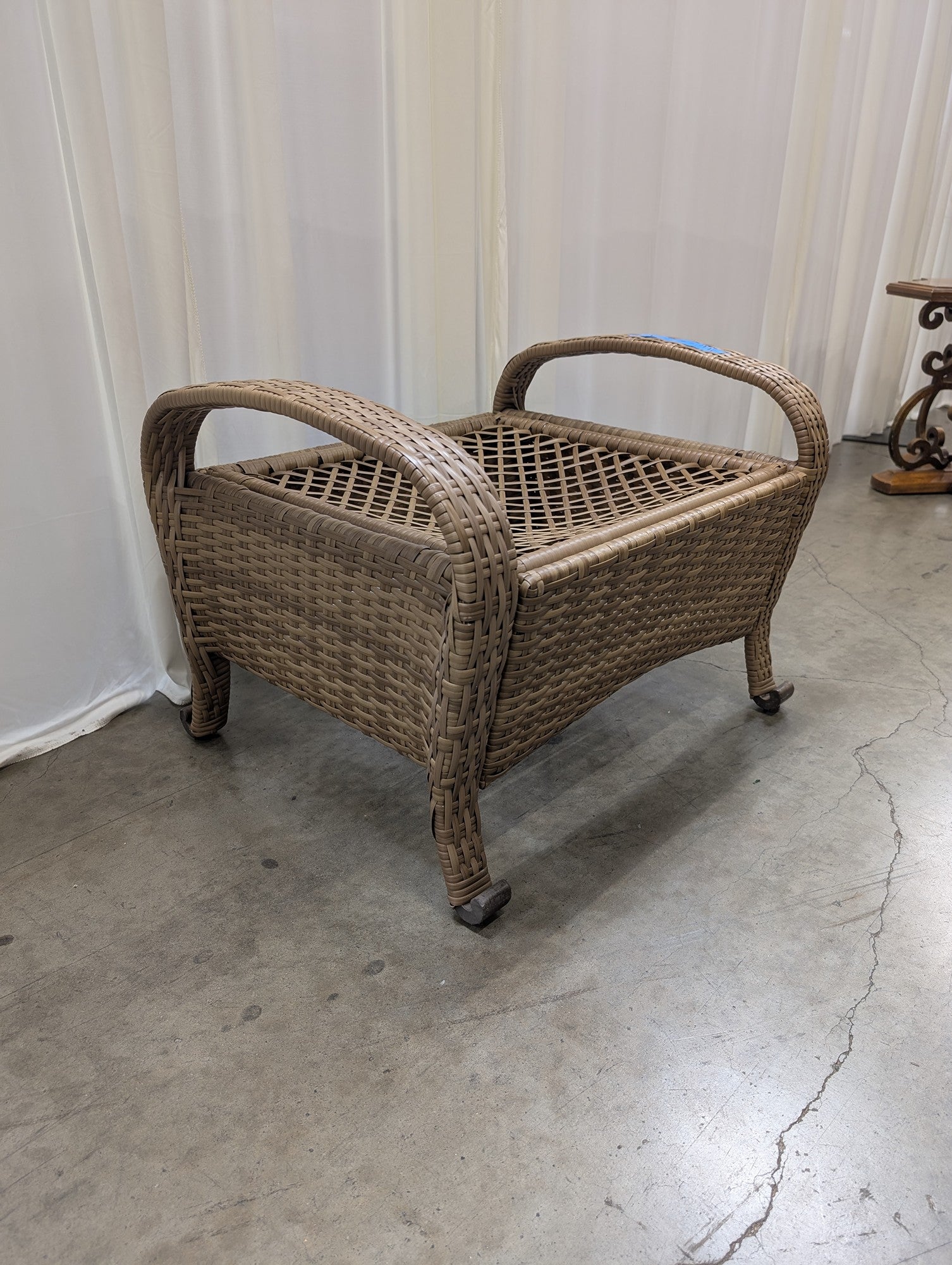 Brown Resin Wicker Patio Ottoman with Cushion