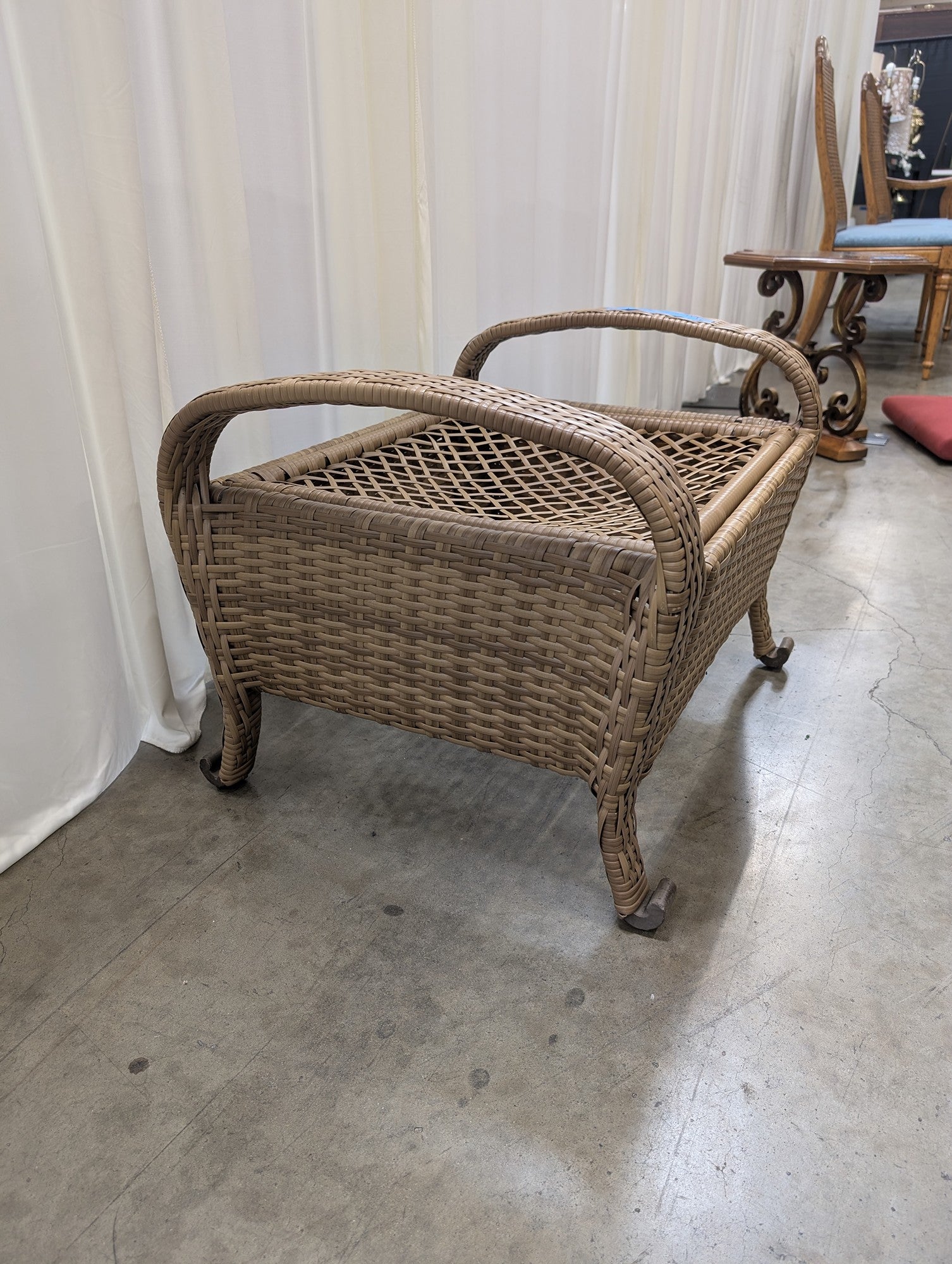 Brown Resin Wicker Patio Ottoman with Cushion