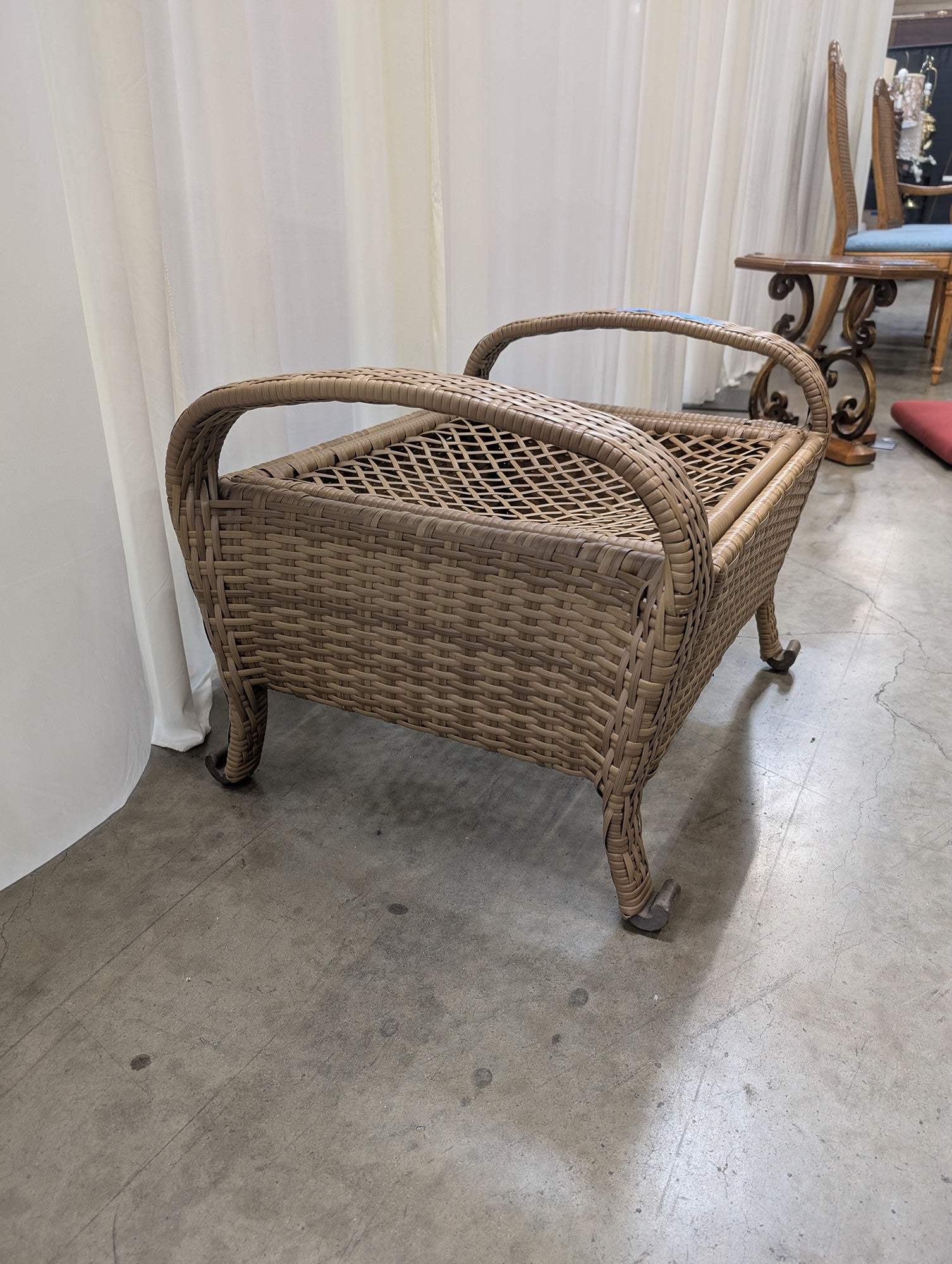 Brown Resin Wicker Patio Ottoman with Cushion
