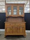 Traditional Golden Oak China Cabinet with Leaded Glass