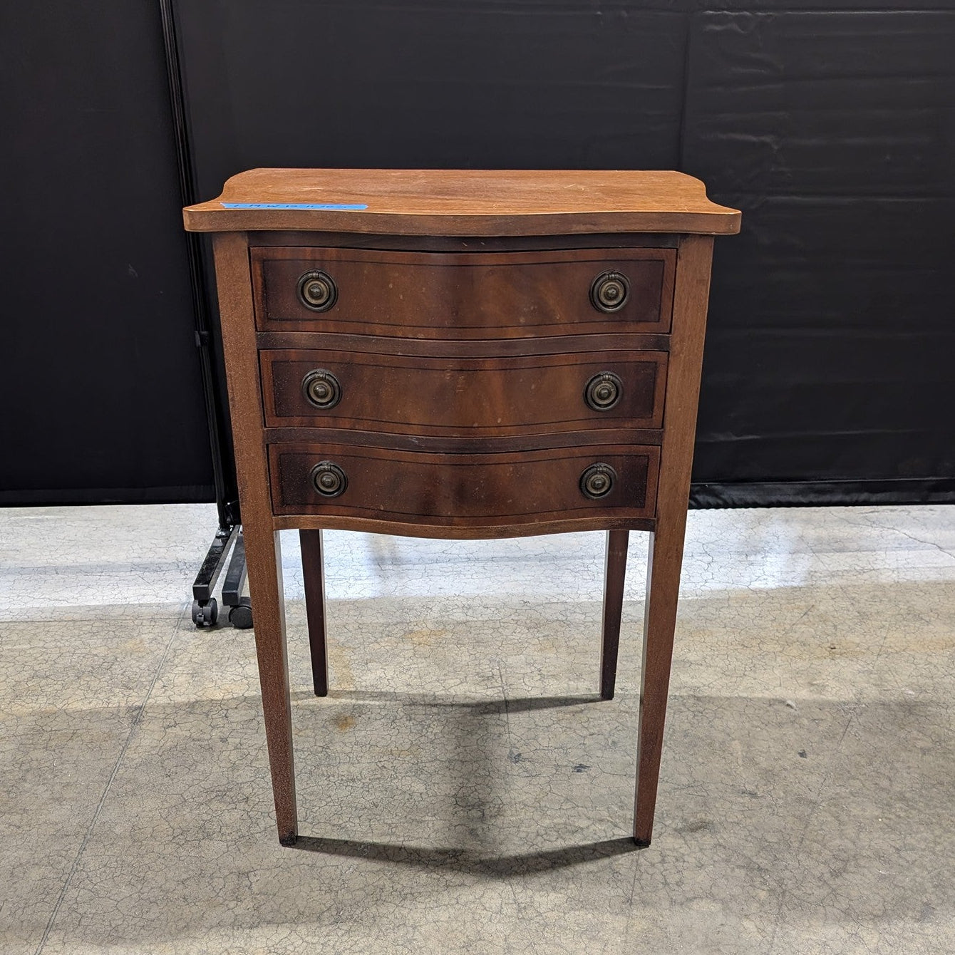 Vintage Three-Drawer Nightstand with Serpentine Front