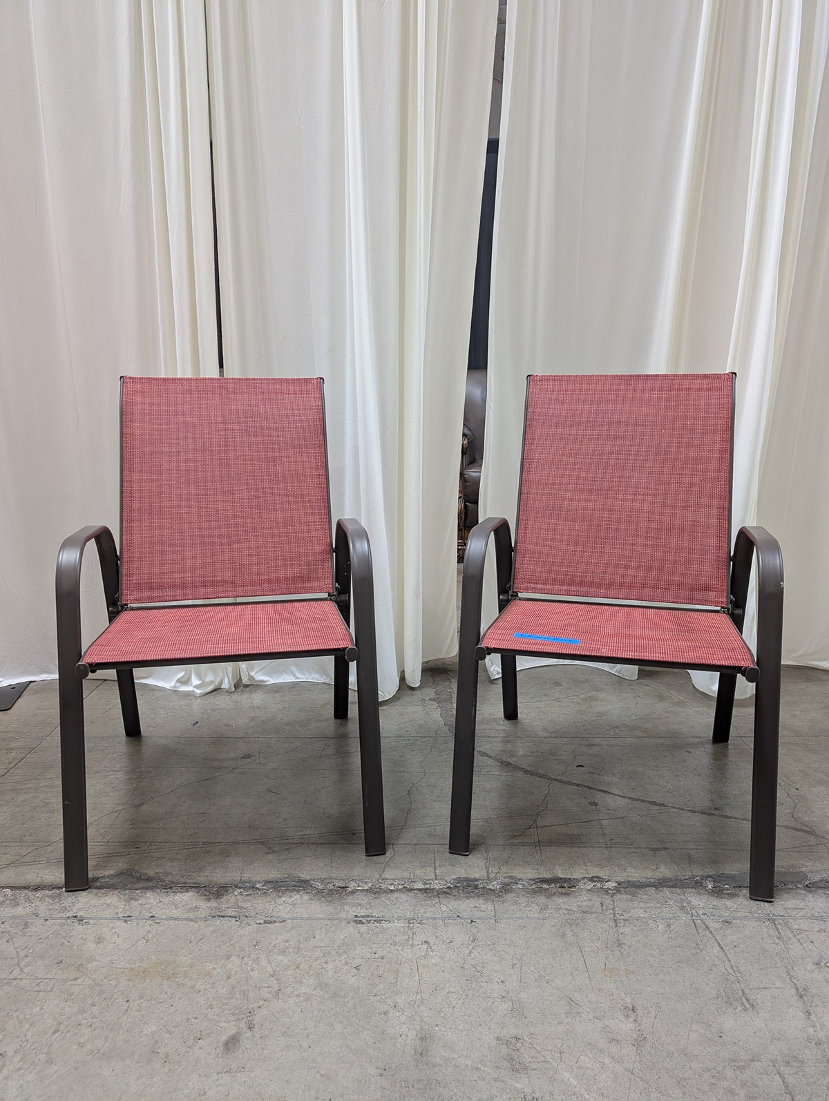 Red Mesh Patio Chair with Curved Arms