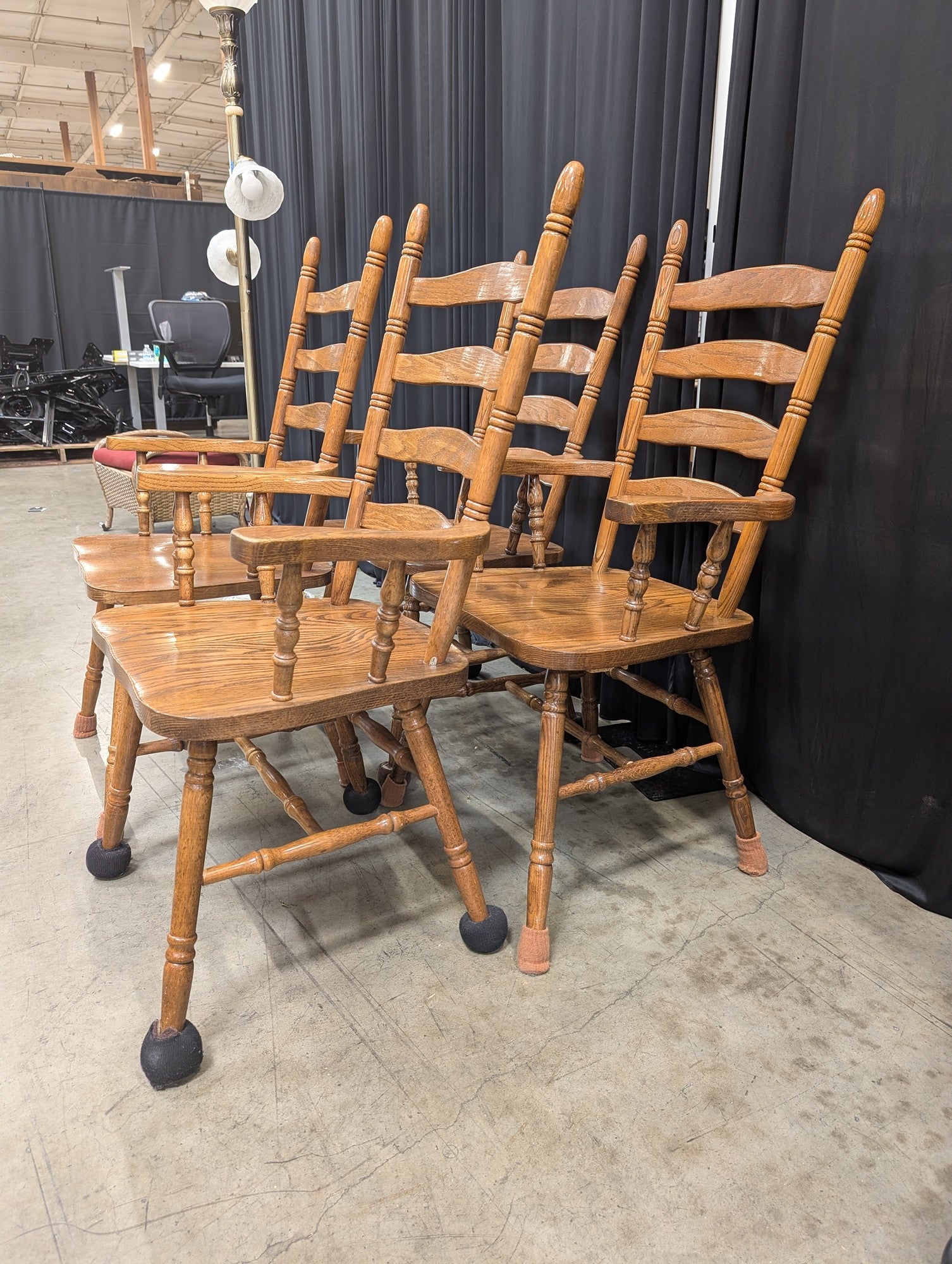 Set of Four Golden Oak Ladderback Dining Chairs with Arms