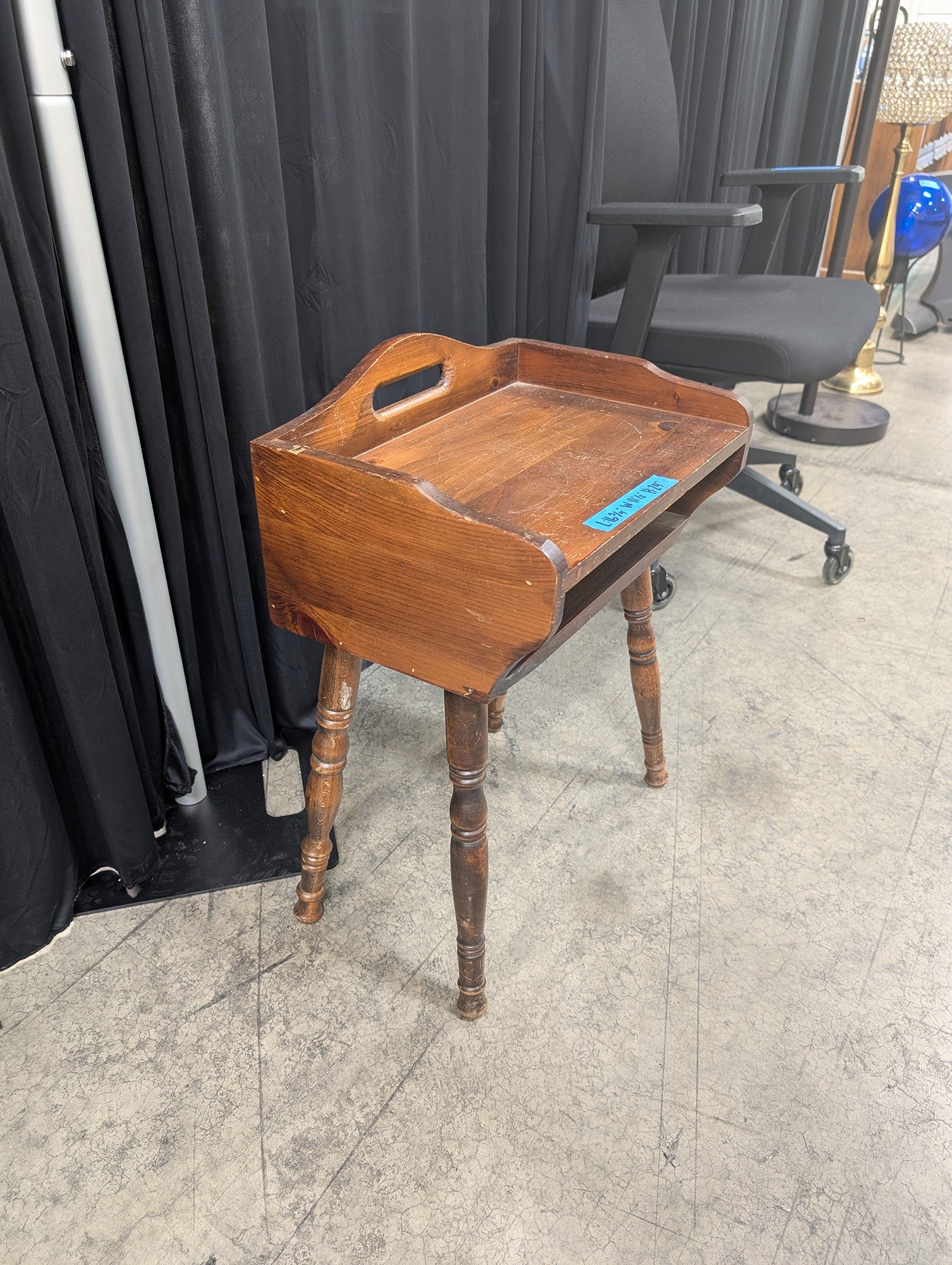 Vintage Colonial Wood Nightstand with Open Shelf