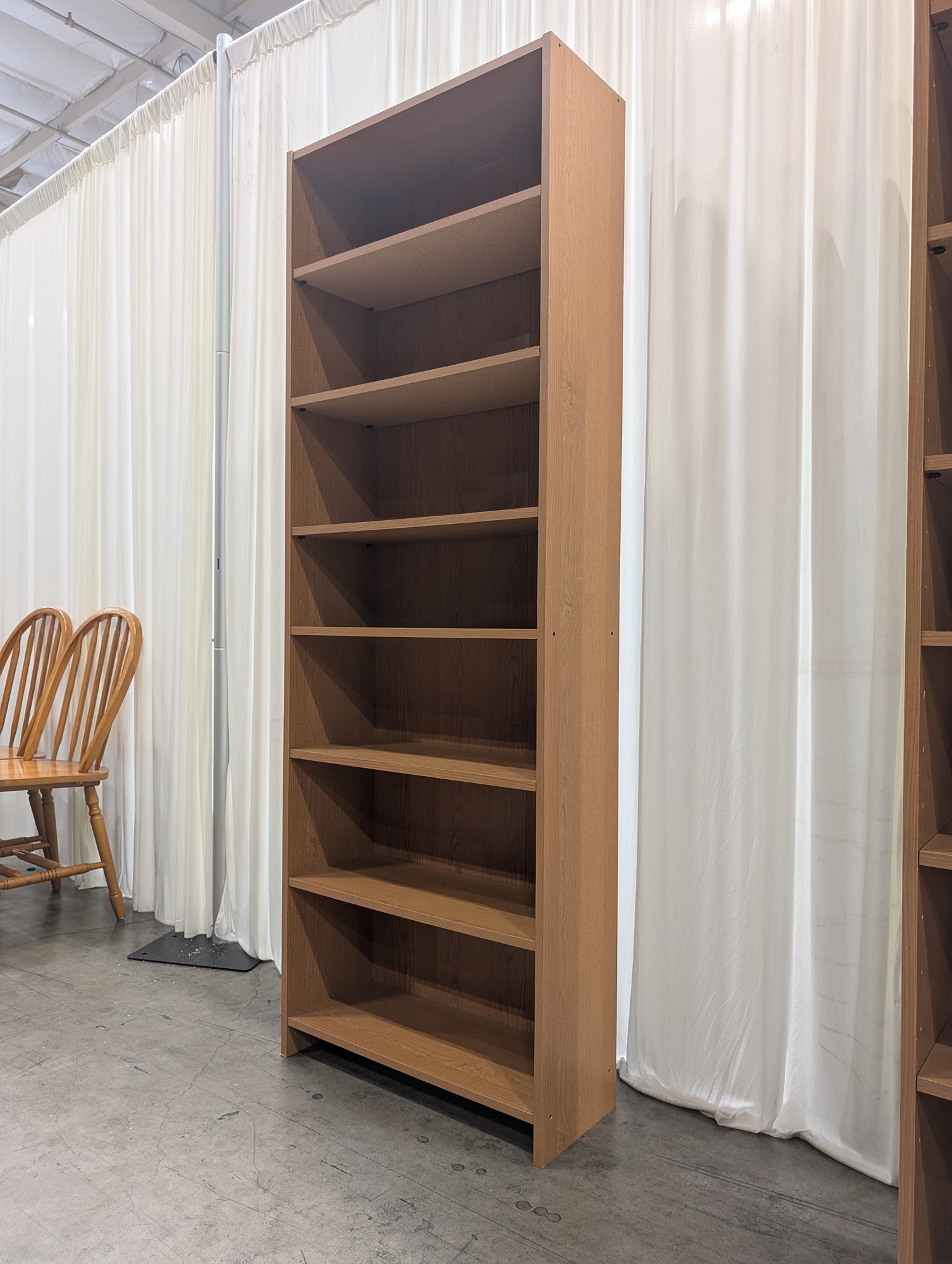 Light Brown Wood Grain Bookcase with Adjustable Shelves