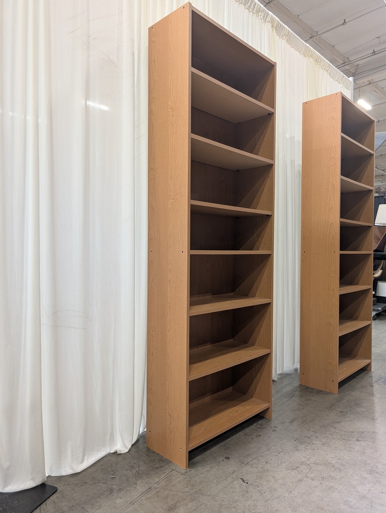 Light Brown Wood Grain Bookcase with Adjustable Shelves