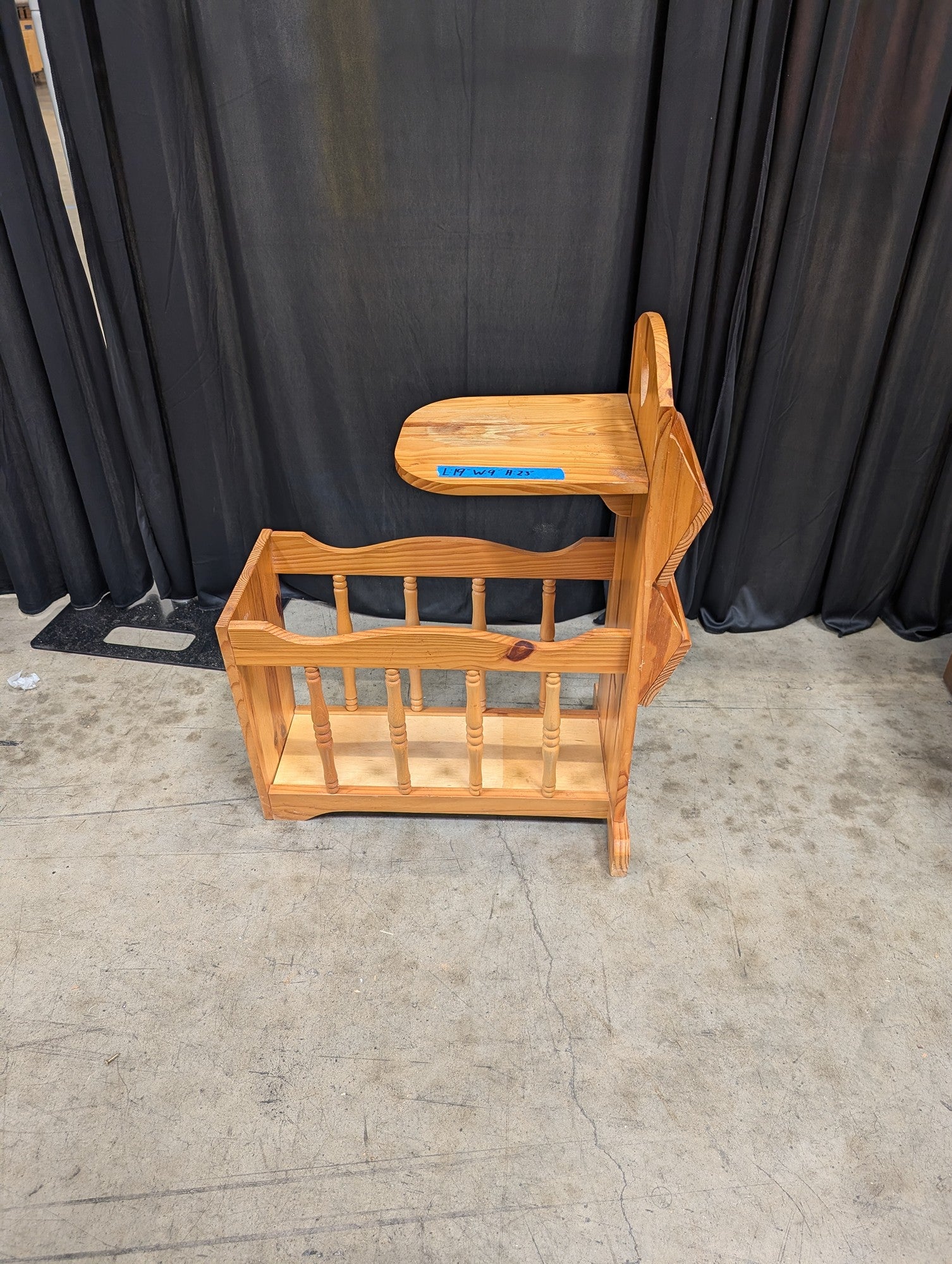 Vintage Pine Magazine Rack with Attached Shelf
