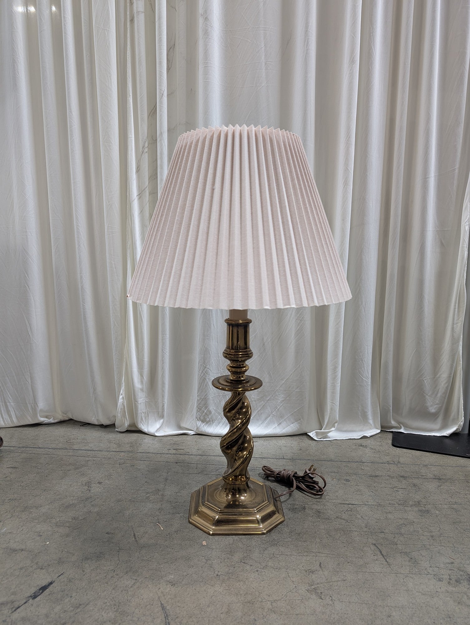 Twisted Column Brass Table Lamp with Pleated Shade
