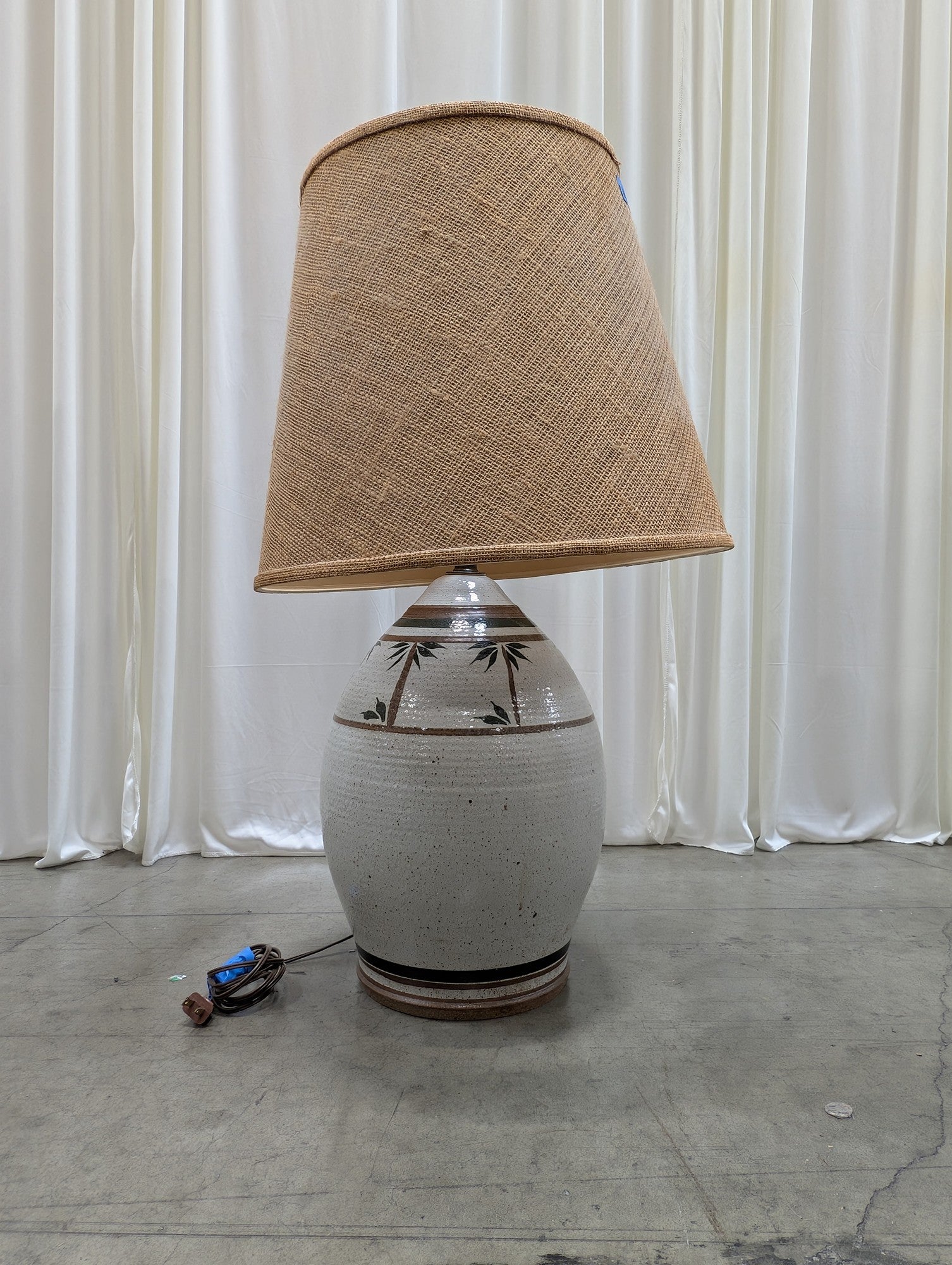Speckled Ceramic Palm Tree Table Lamp with Burlap Shade