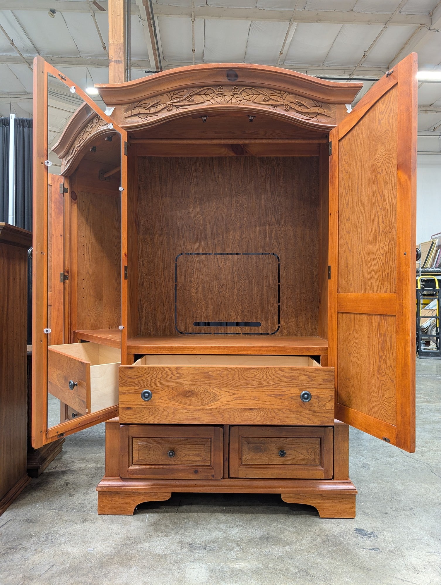 Broyhill Continental Tapestry Carved Wood Armoire with Two Drawers